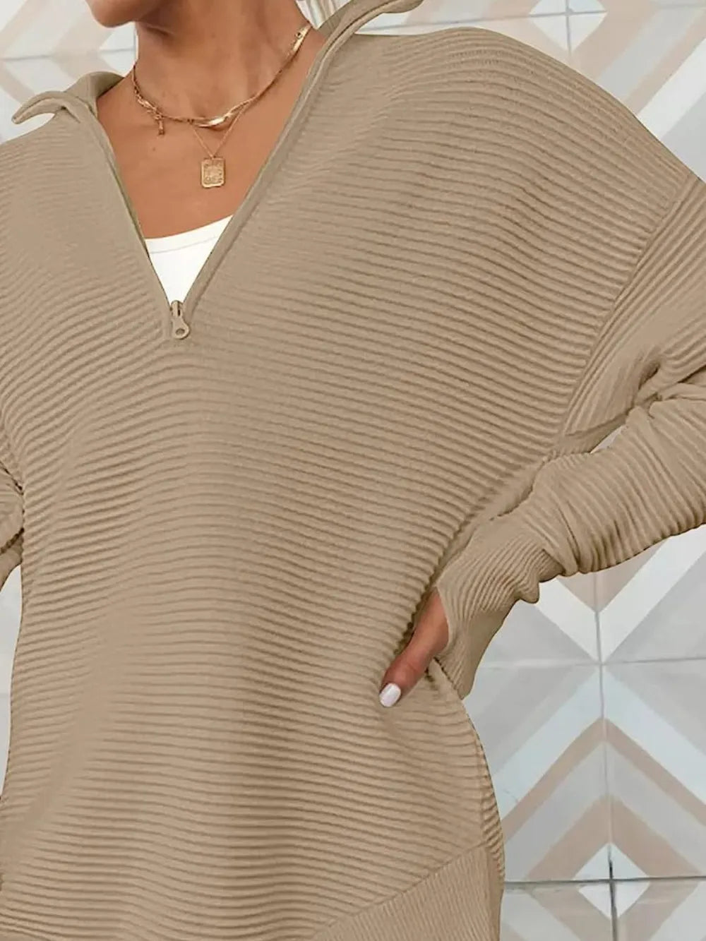 Half Zip Long Sleeve Knit Top - MAD RUFFI