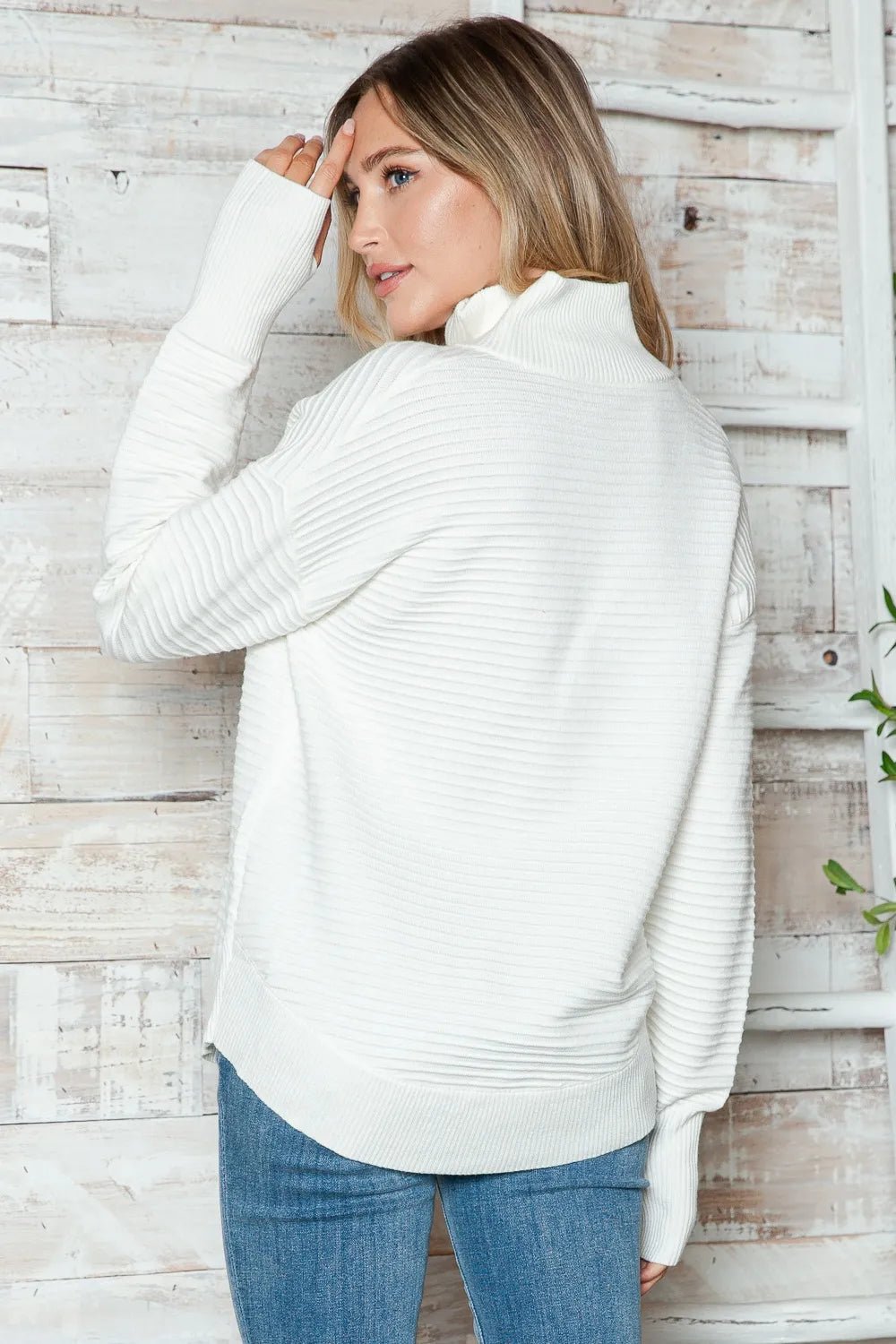 Half Zip Long Sleeve Knit Top - MAD RUFFI
