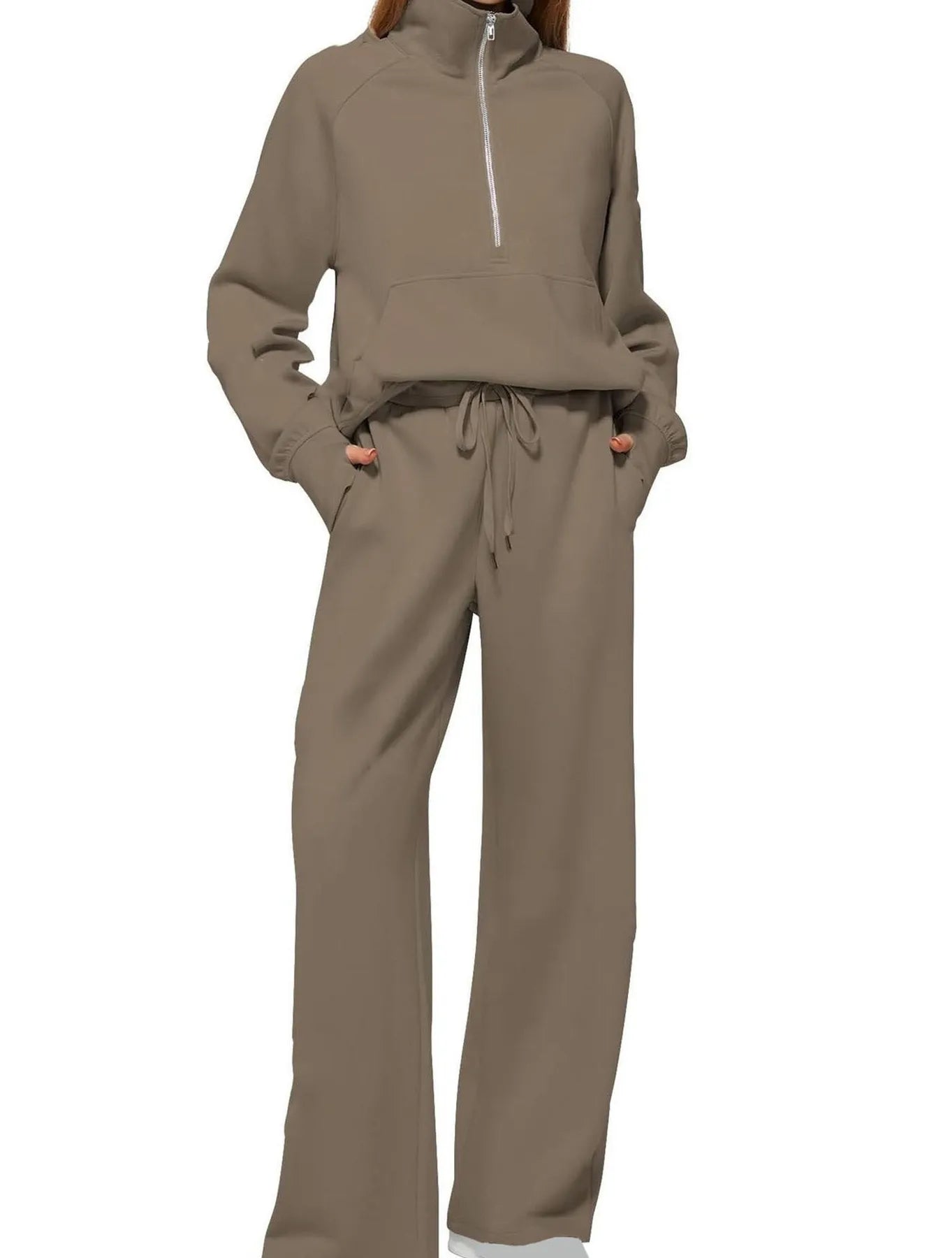 Half Zip Long Sleeve Top and Pants Set - MAD RUFFI