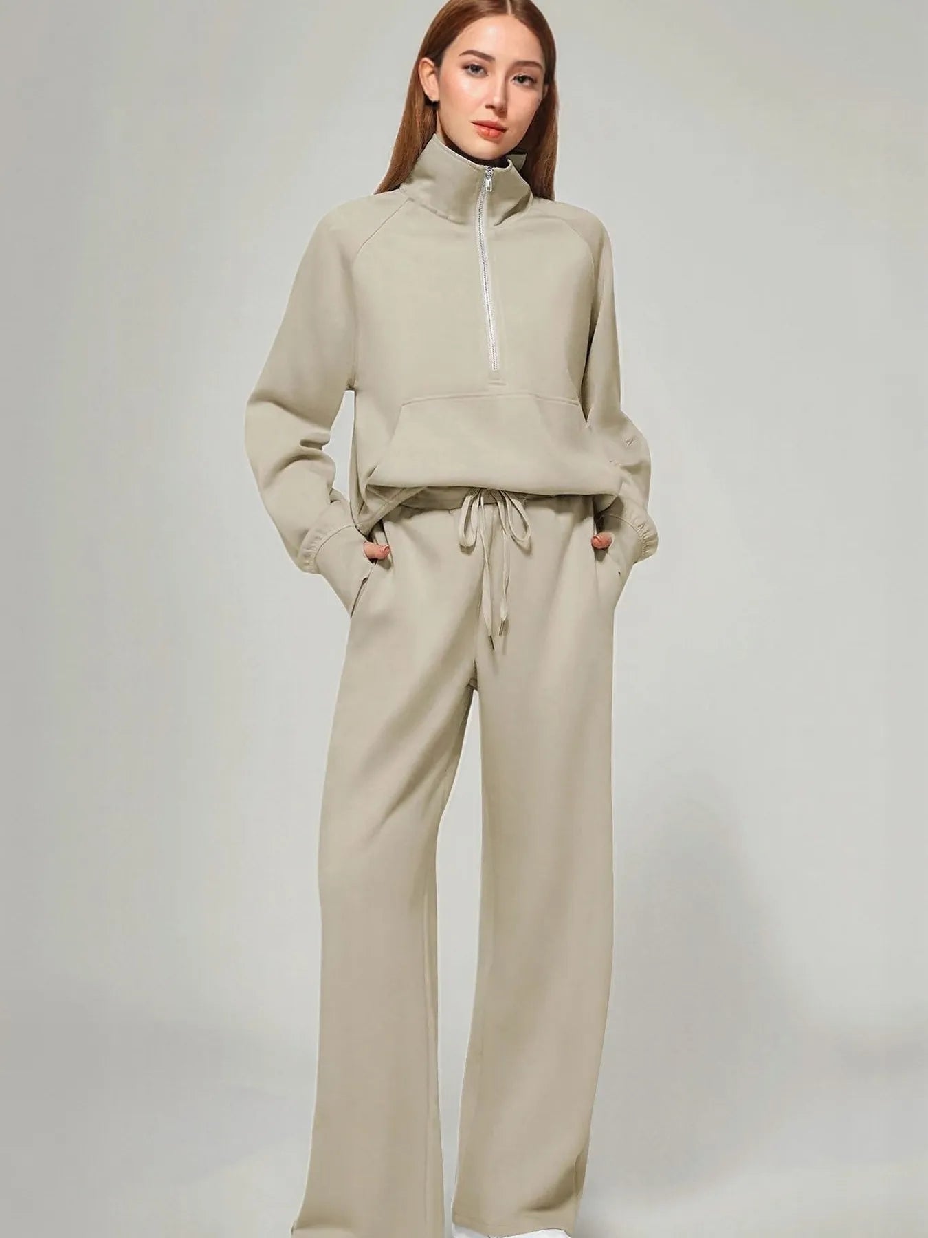 Half Zip Long Sleeve Top and Pants Set - MAD RUFFI