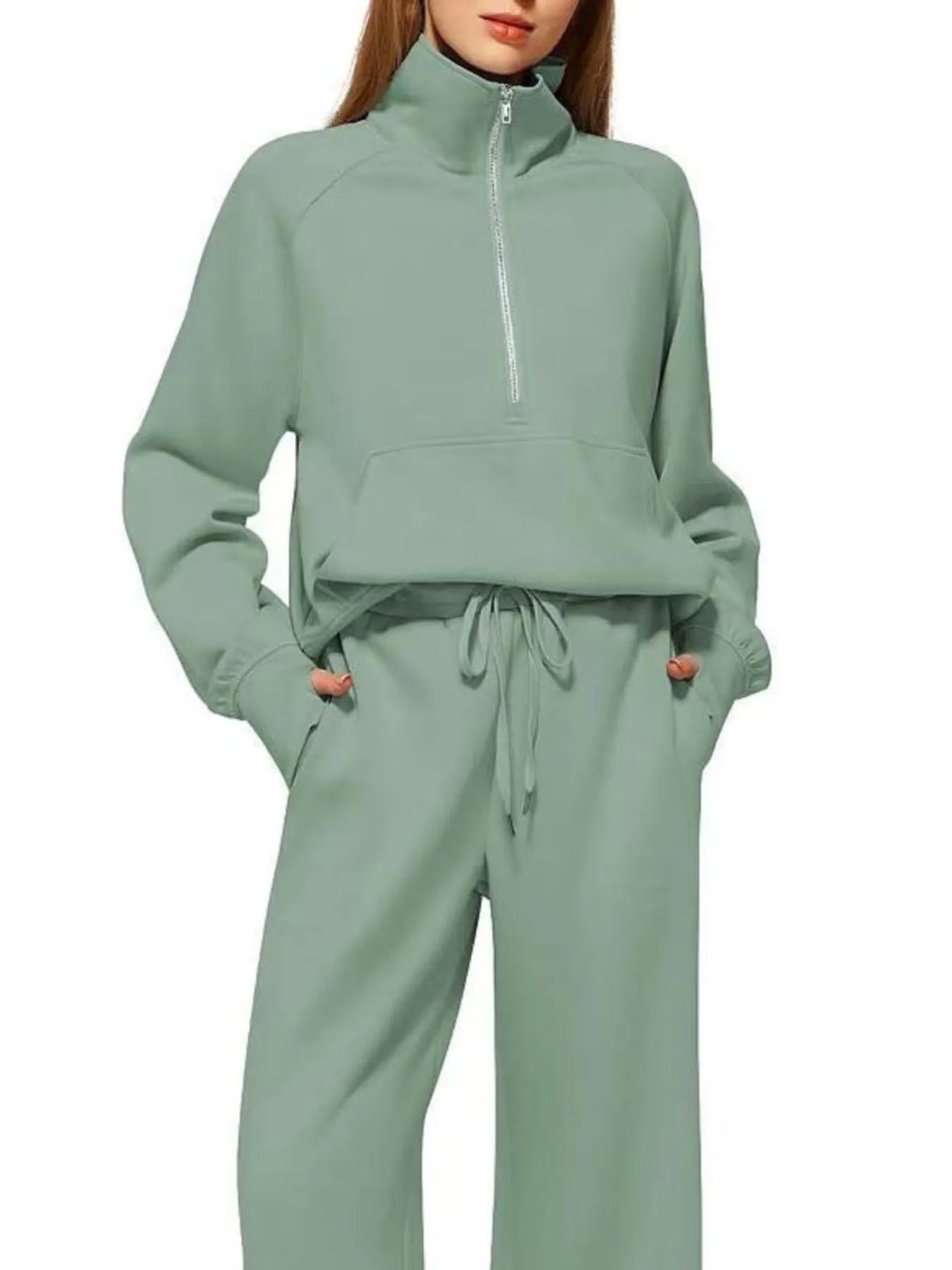 Half Zip Long Sleeve Top and Pants Set - MAD RUFFI