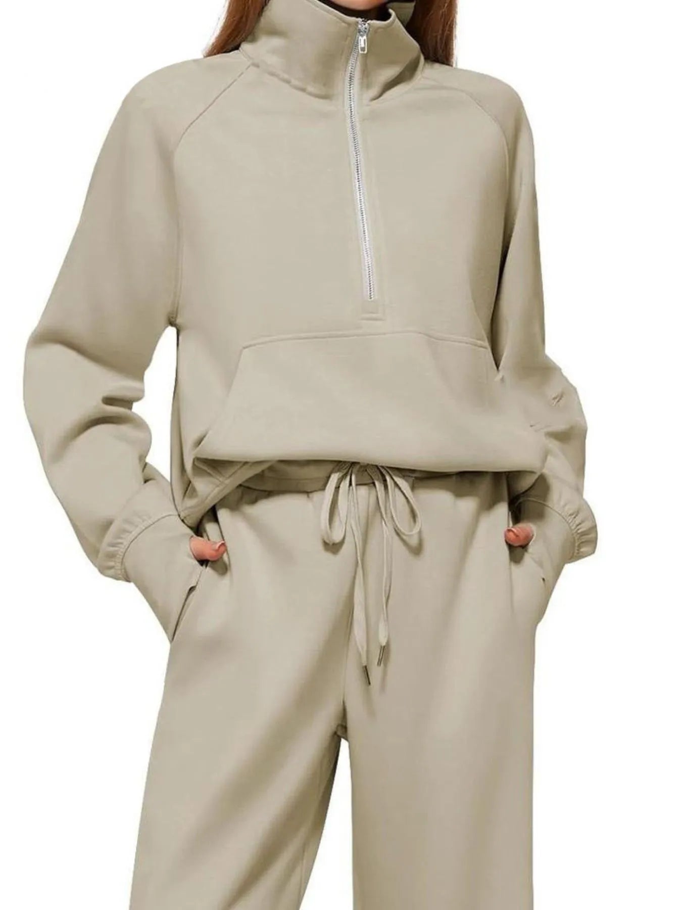 Half Zip Long Sleeve Top and Pants Set - MAD RUFFI