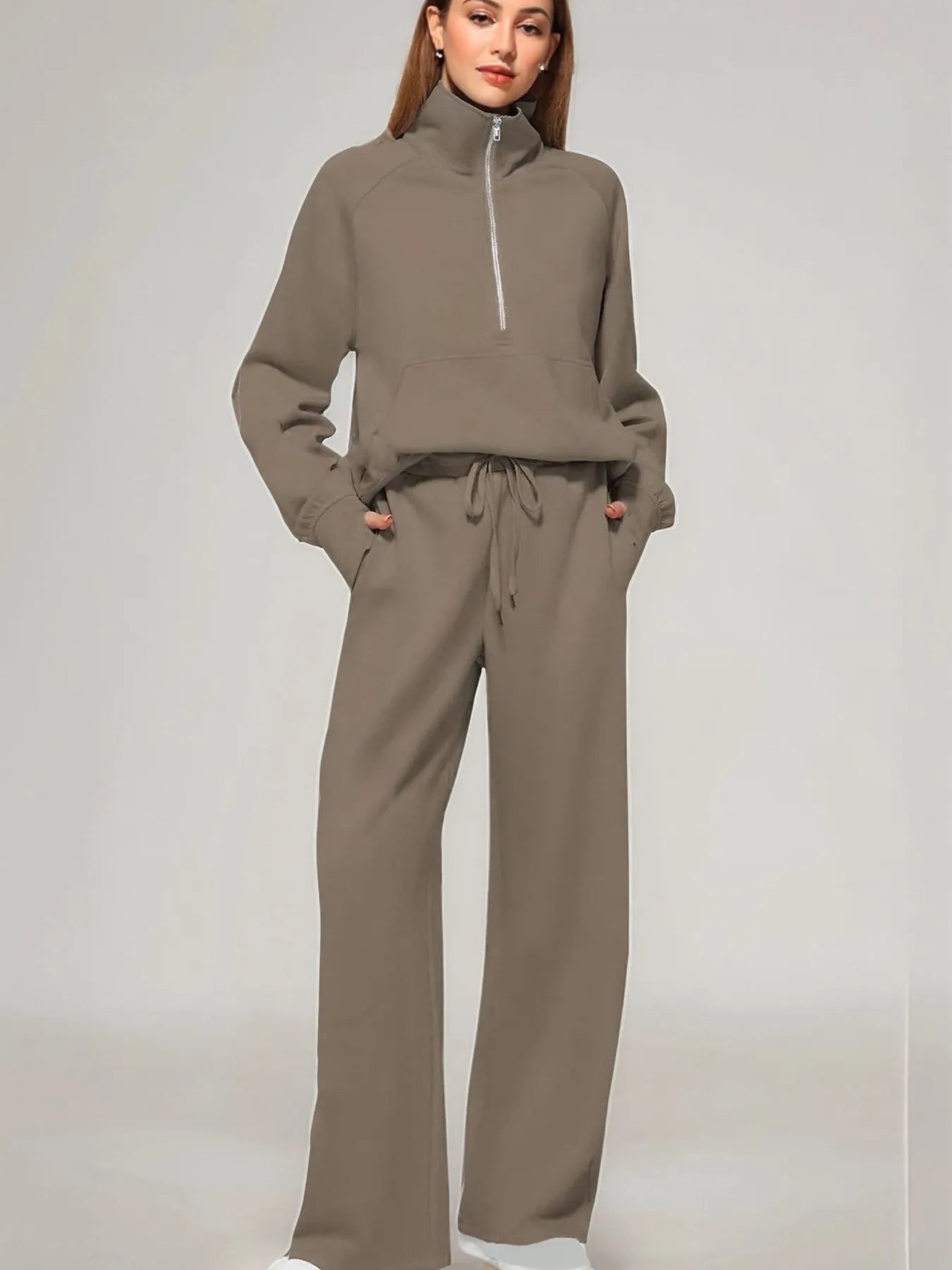 Half Zip Long Sleeve Top and Pants Set - MAD RUFFI