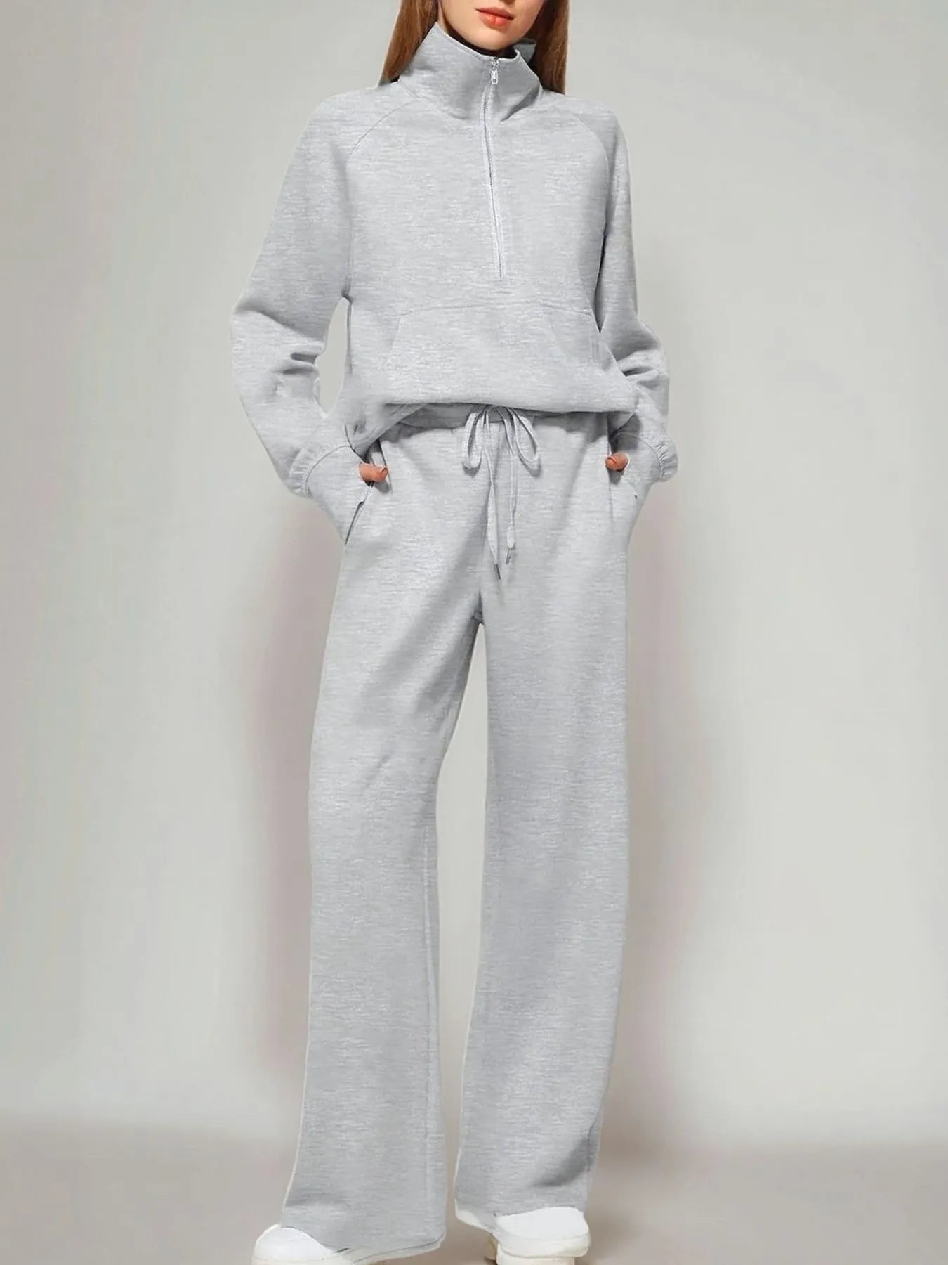 Half Zip Long Sleeve Top and Pants Set - MAD RUFFI