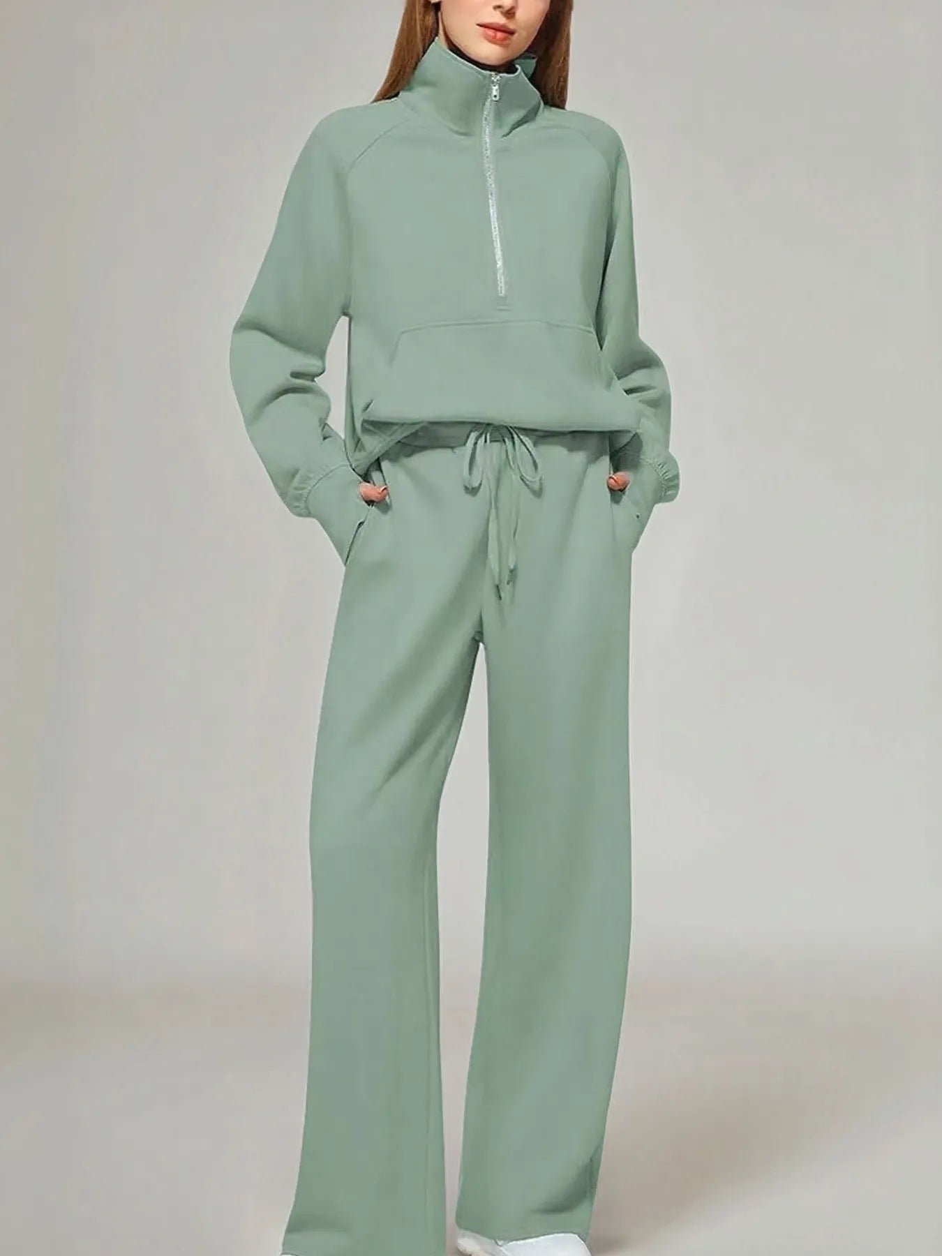 Half Zip Long Sleeve Top and Pants Set - MAD RUFFI