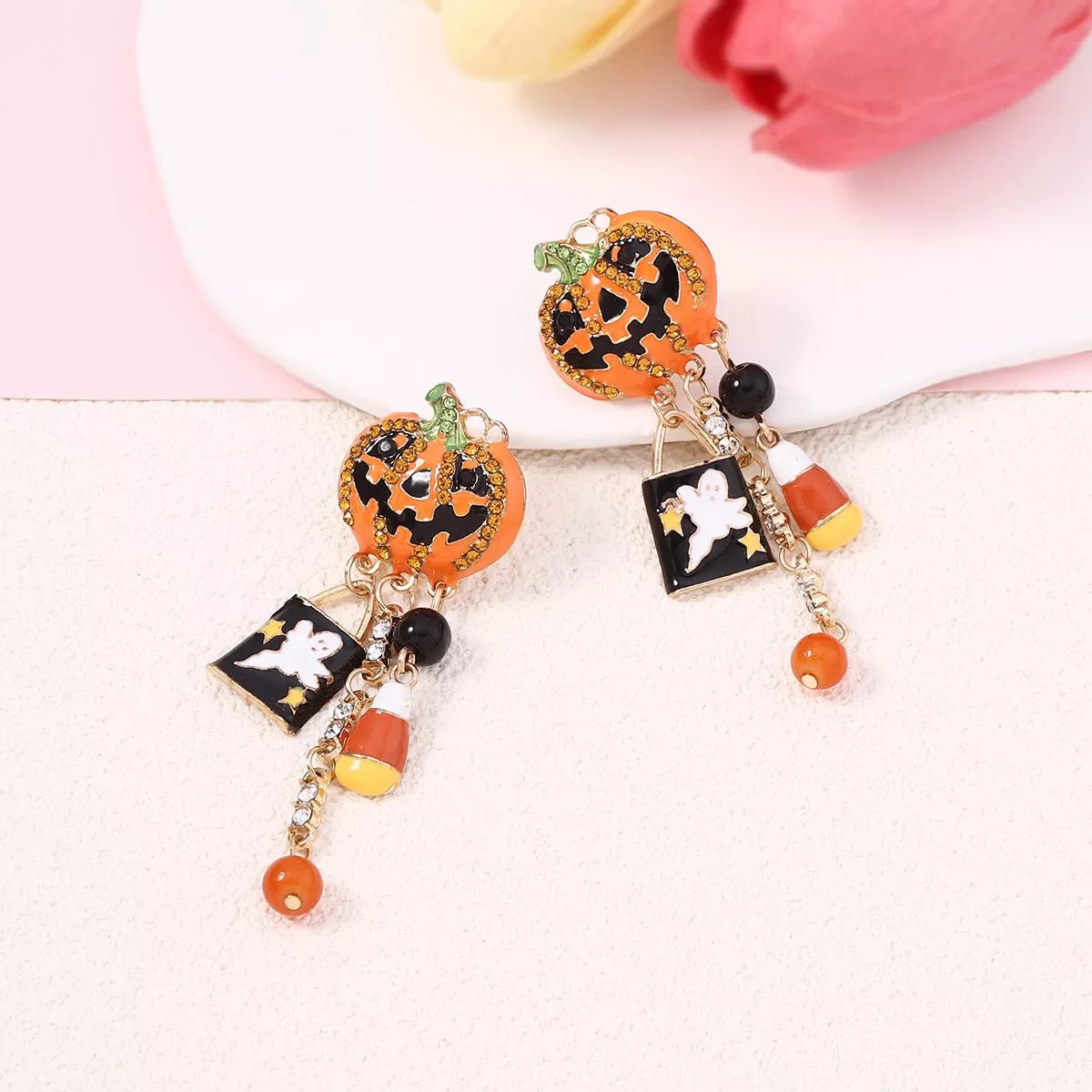 Halloween Pumpkin Ghost Dangle Earrings - MAD RUFFI