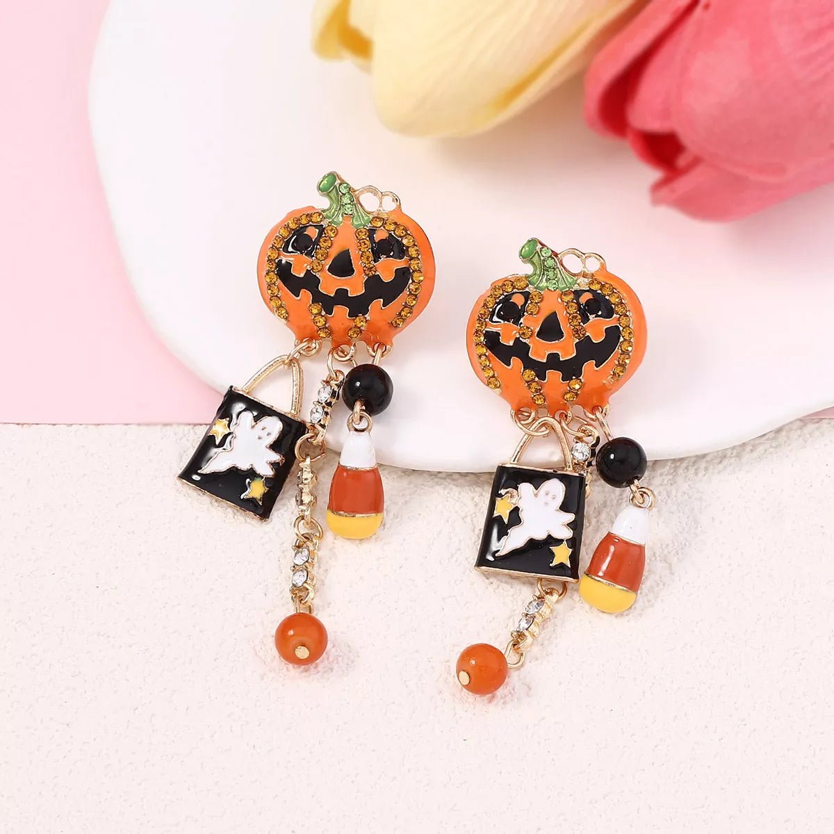 Halloween Pumpkin Ghost Dangle Earrings - MAD RUFFI