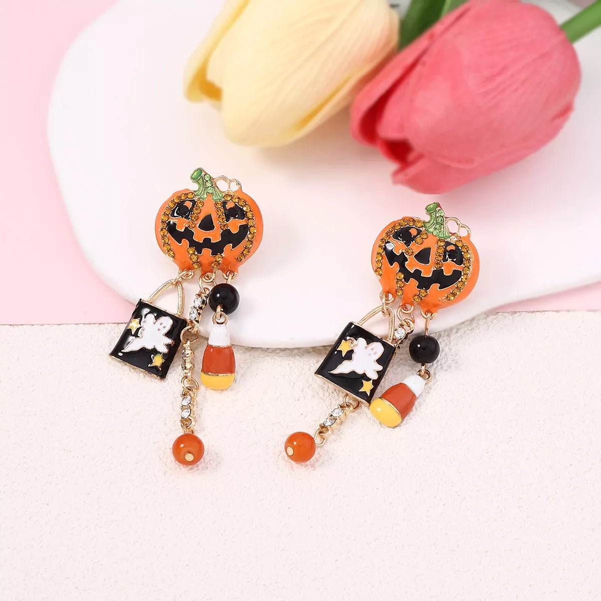 Halloween Pumpkin Ghost Dangle Earrings - MAD RUFFI
