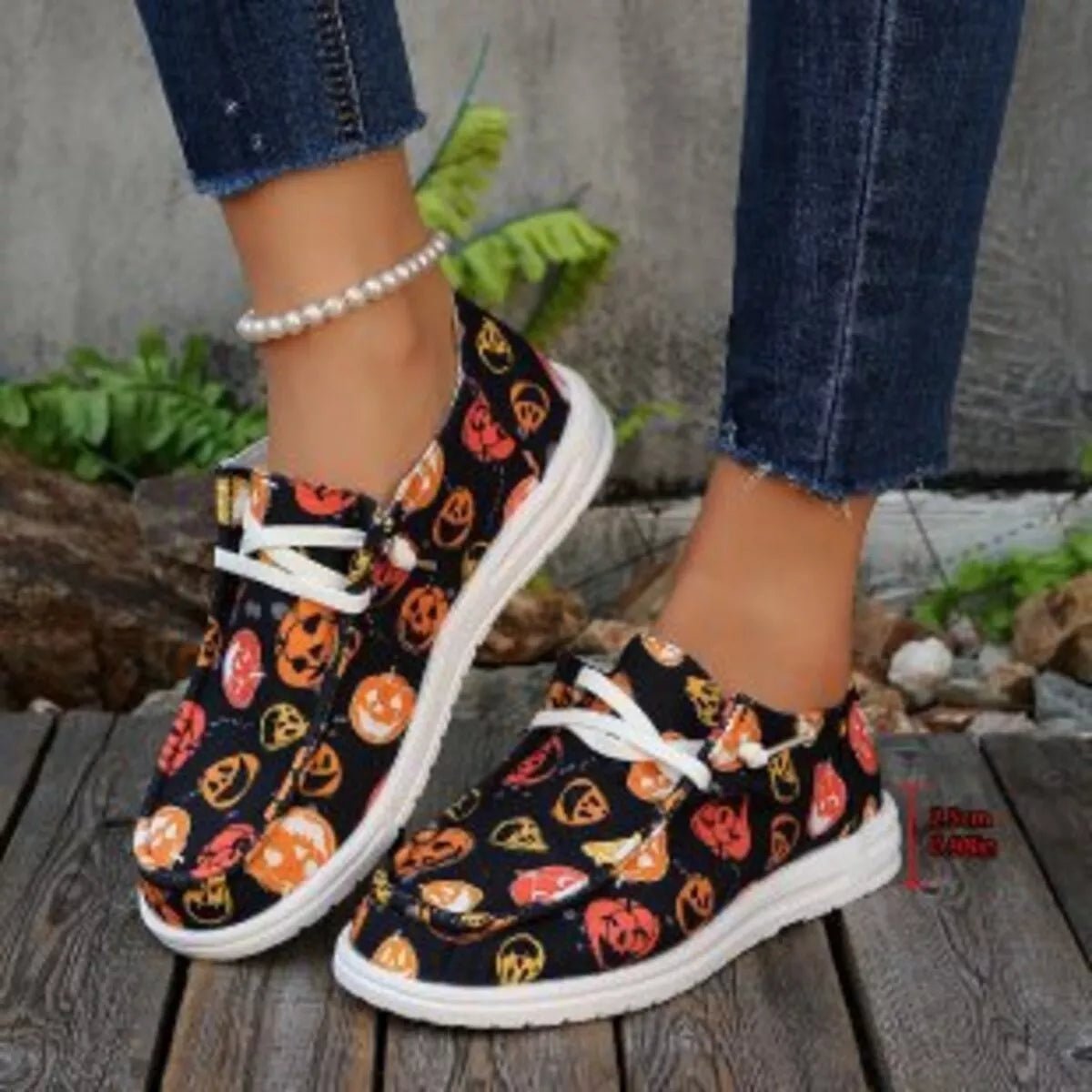 Halloween Pumpkin Print Round Toe Sneakers - MAD RUFFI