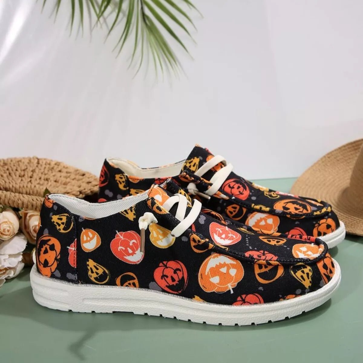 Halloween Pumpkin Print Round Toe Sneakers - MAD RUFFI