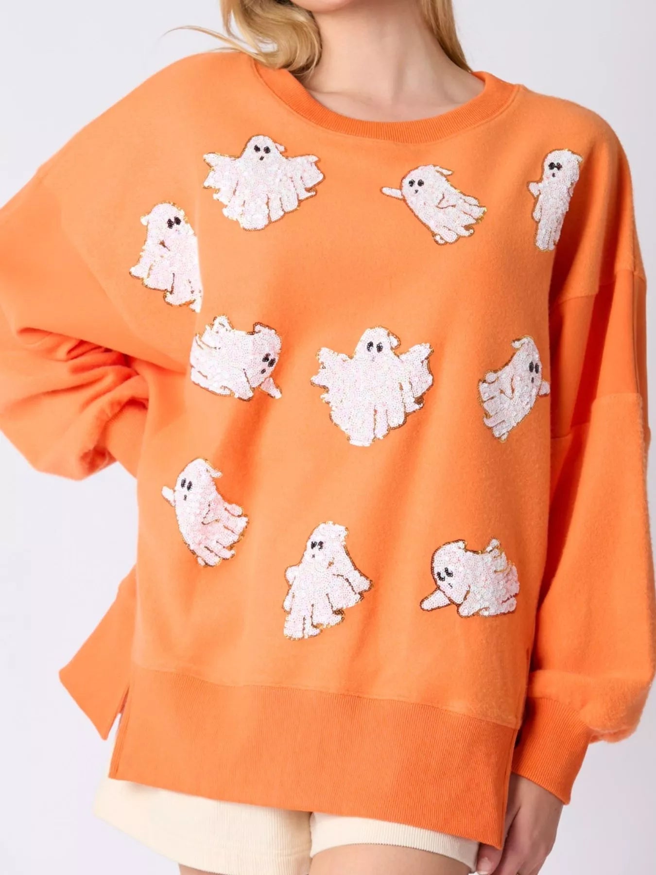Halloween Sequin Ghost Oversized Sweatshirt - MAD RUFFI