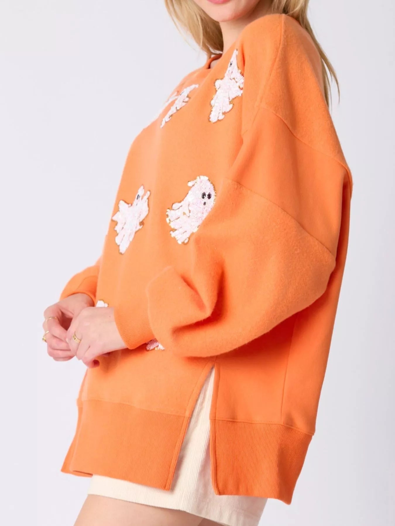 Halloween Sequin Ghost Oversized Sweatshirt - MAD RUFFI