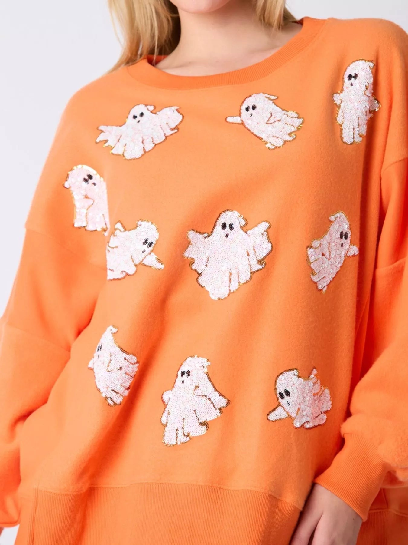 Halloween Sequin Ghost Oversized Sweatshirt - MAD RUFFI