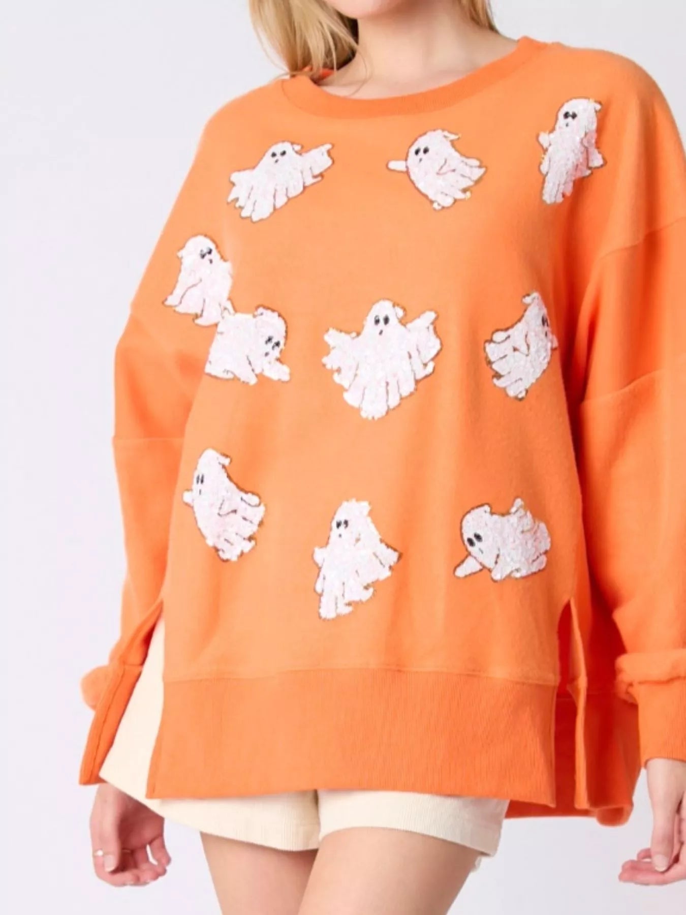 Halloween Sequin Ghost Oversized Sweatshirt - MAD RUFFI