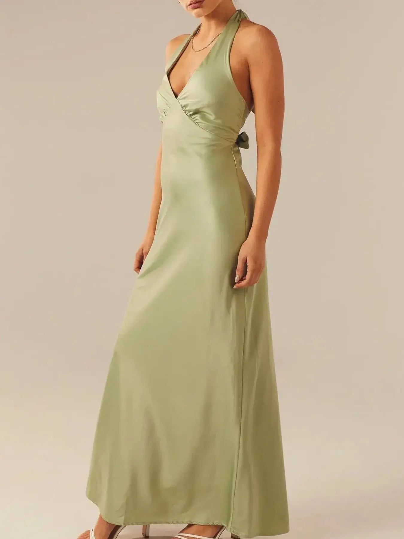 Halter Neck Wrap Maxi Dress with Tie Detail - MAD RUFFI