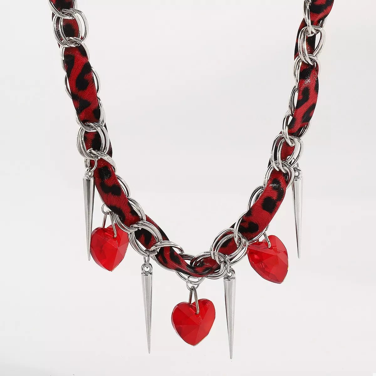 Heart Charm Choker Necklace with Metal Spikes - MAD RUFFI