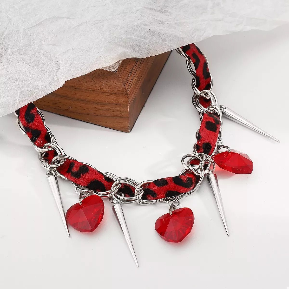 Heart Charm Choker Necklace with Metal Spikes - MAD RUFFI