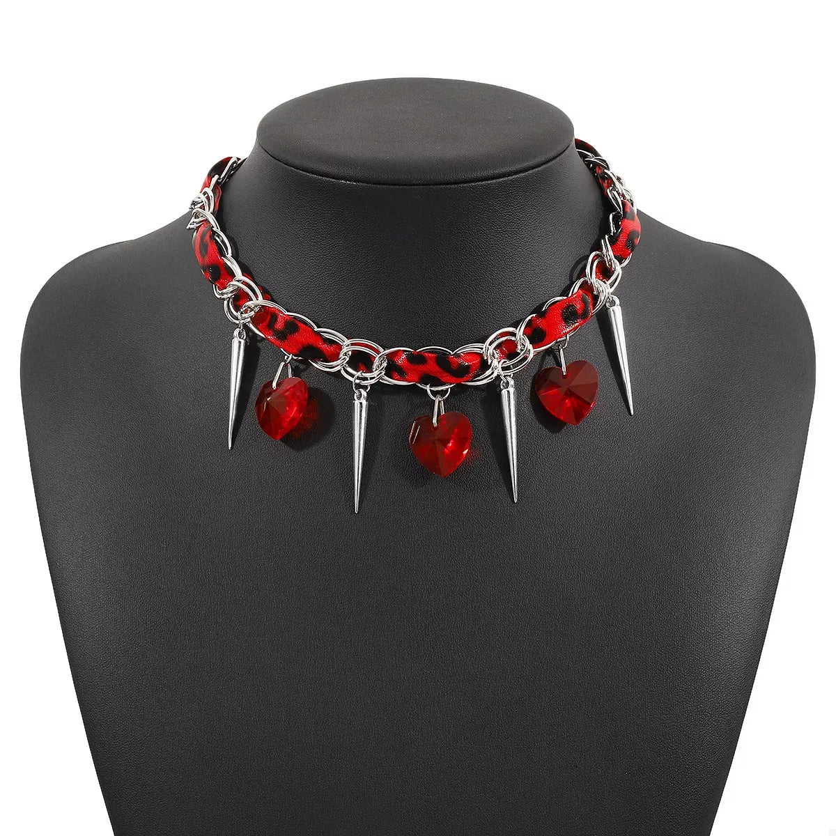 Heart Charm Choker Necklace with Metal Spikes - MAD RUFFI
