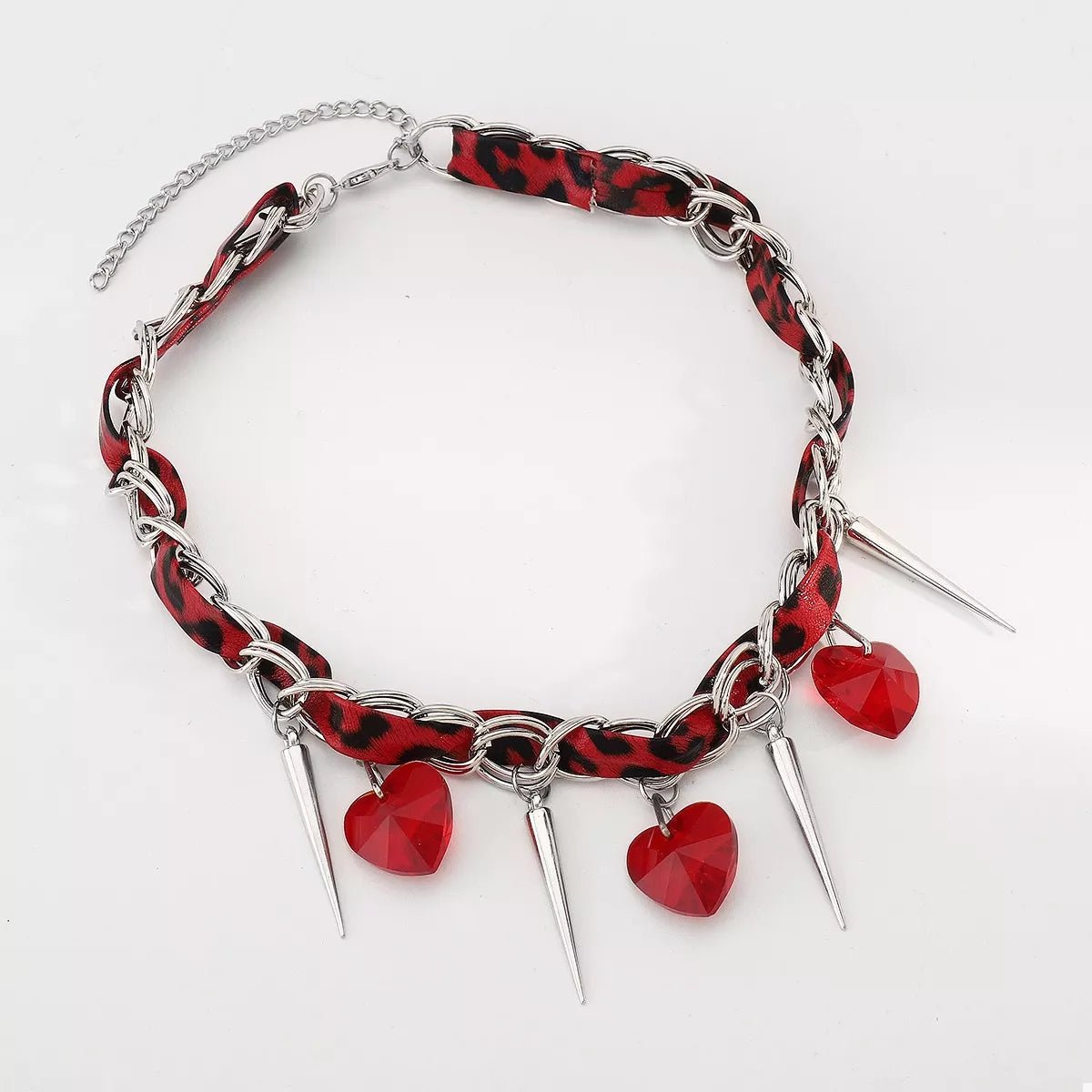 Heart Charm Choker Necklace with Metal Spikes - MAD RUFFI