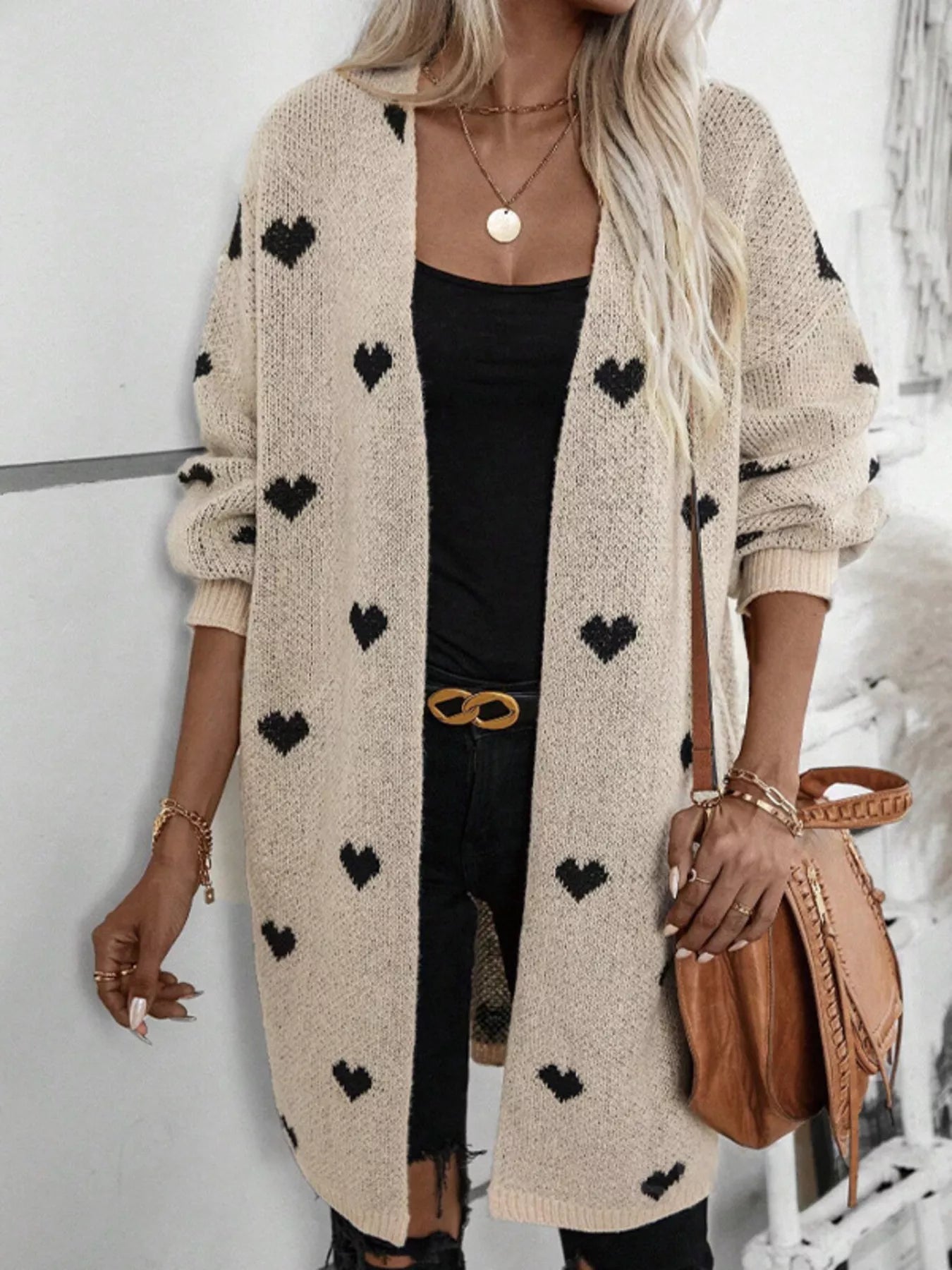 Heart Open Front Knit Cardigan - MAD RUFFI