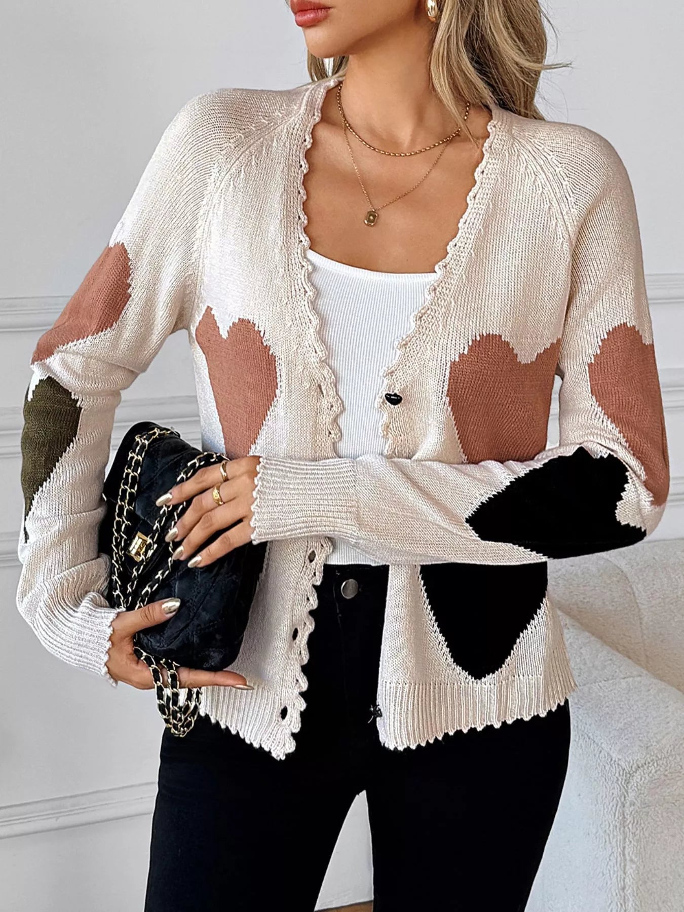 Heart Pattern Button - Up Cardigan - MAD RUFFI