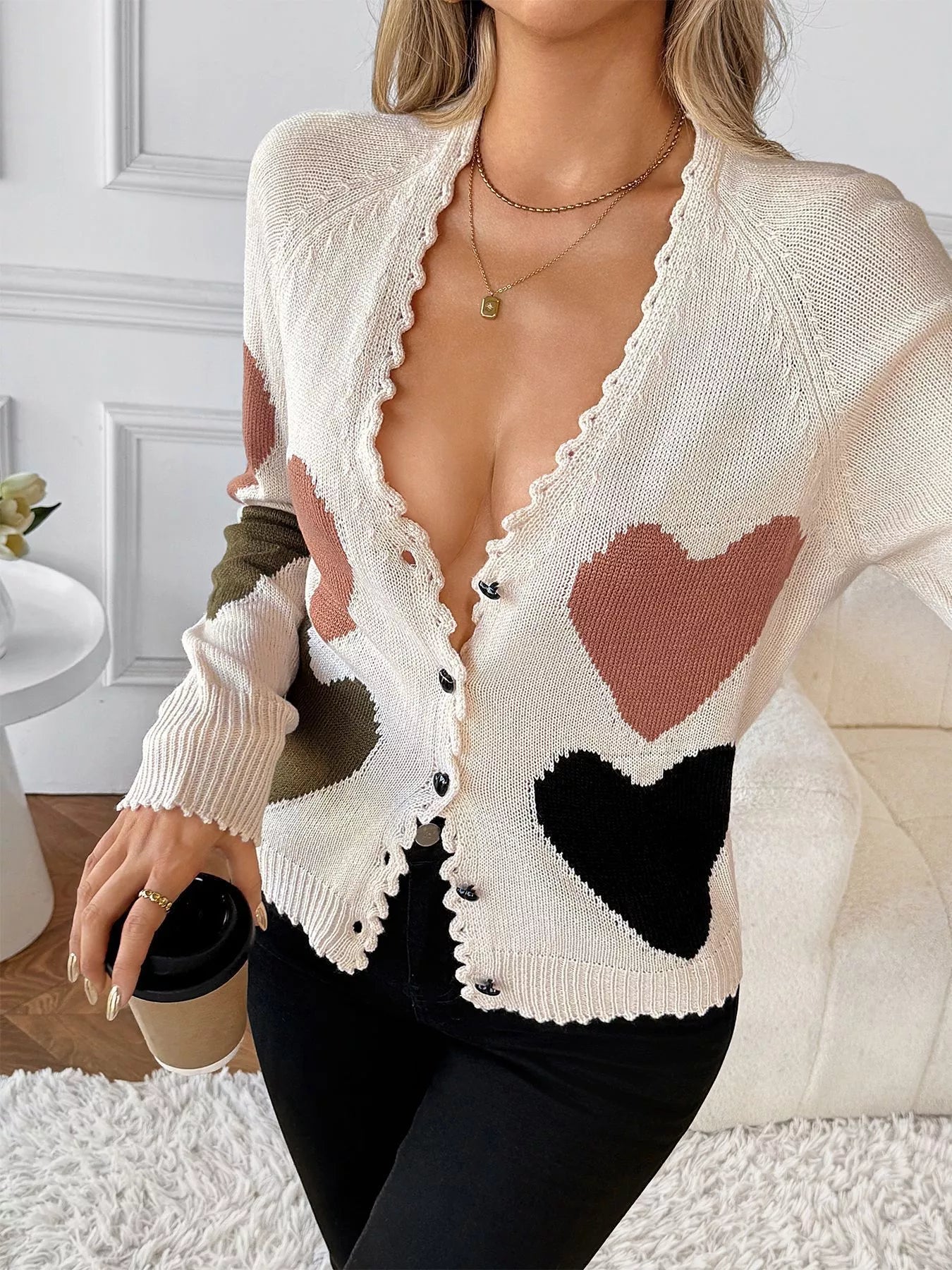 Heart Pattern Button - Up Cardigan - MAD RUFFI