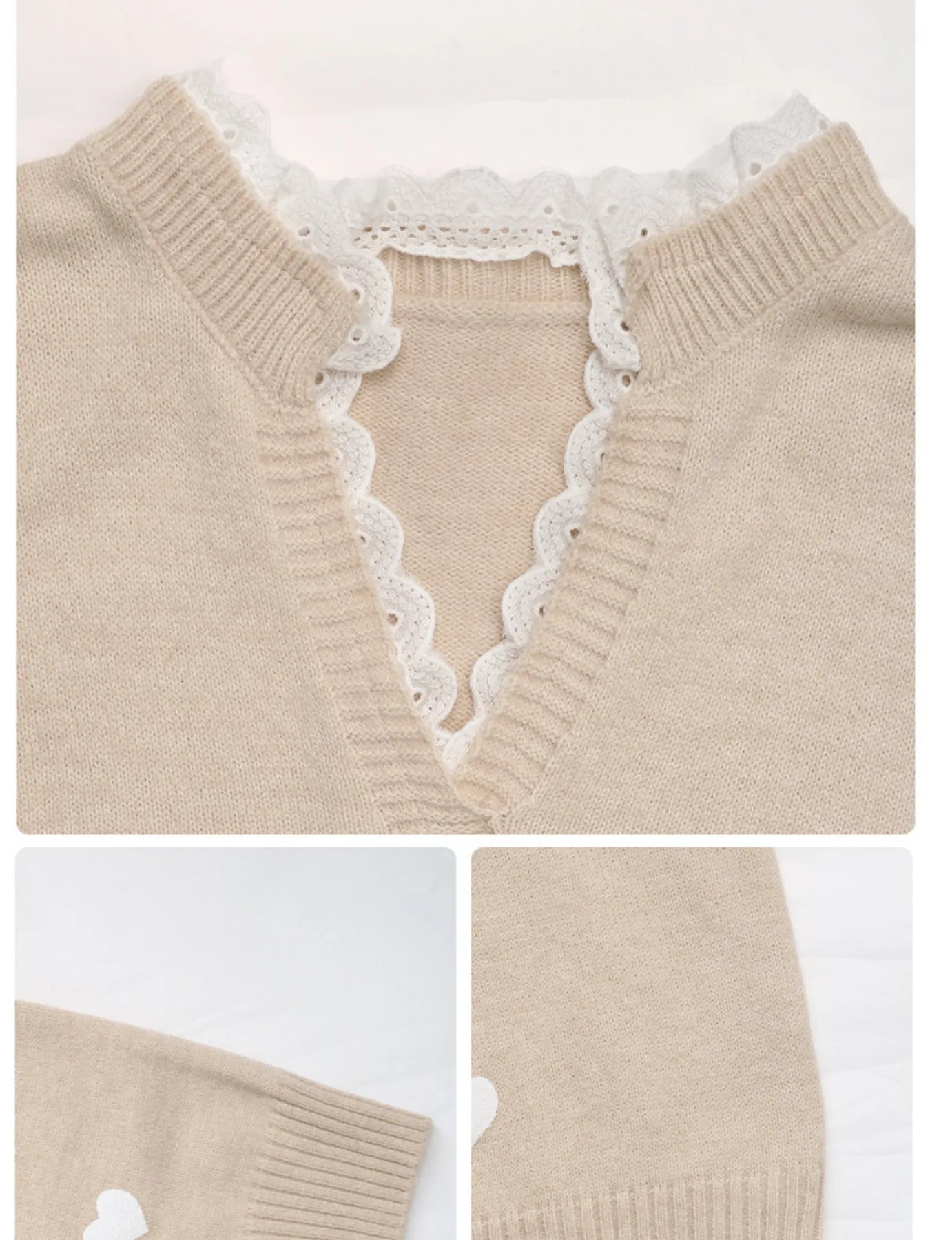 Heart V - Neck Long Sleeve Sweater - MAD RUFFI