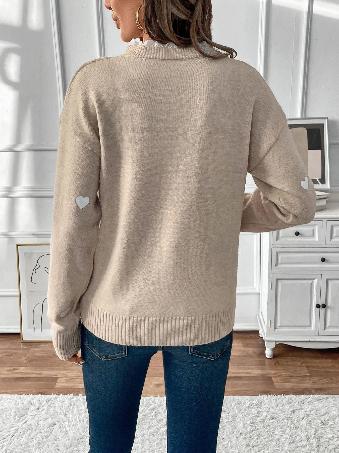 Heart V - Neck Long Sleeve Sweater - MAD RUFFI
