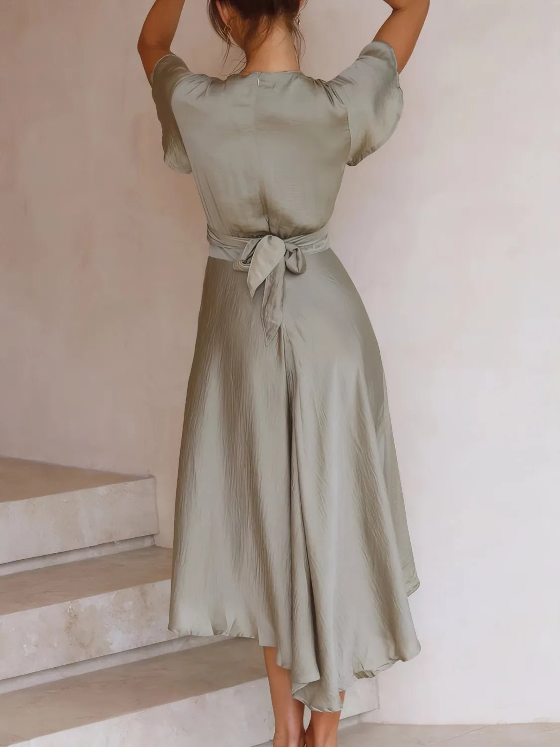 High - Low Plunge Flutter Sleeve Dress - MAD RUFFI