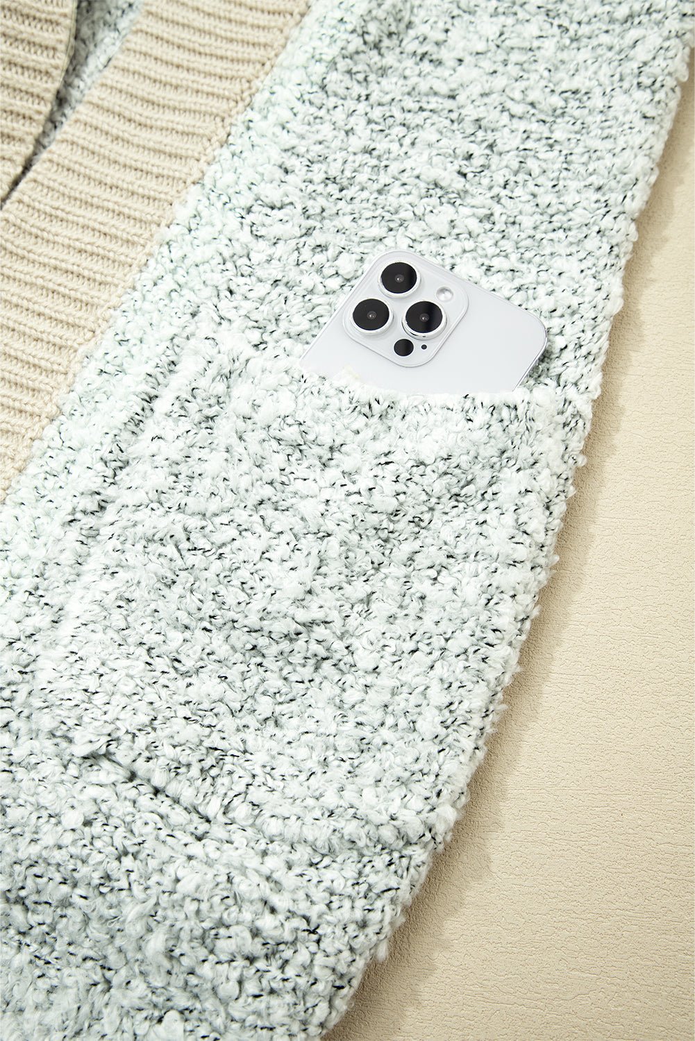 High - rise Patchwork Side Pockets Open Front Cardigan - MAD RUFFI