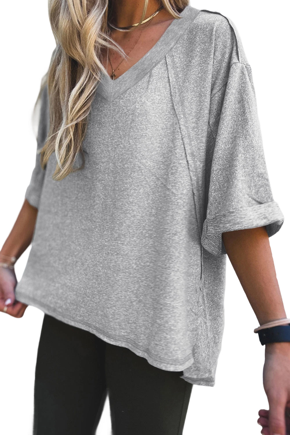 high - rise raglan sleeve v neck oversized t shirt - MAD RUFFI