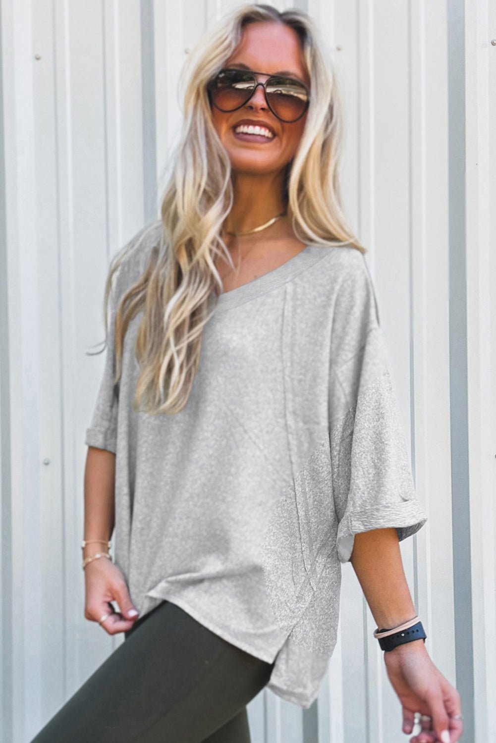 high - rise raglan sleeve v neck oversized t shirt - MAD RUFFI