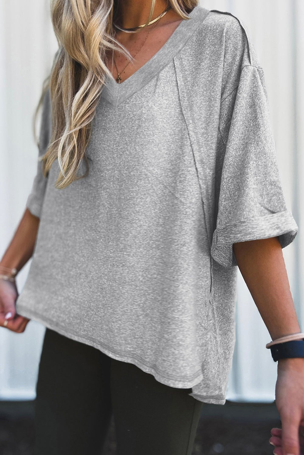 high - rise raglan sleeve v neck oversized t shirt - MAD RUFFI