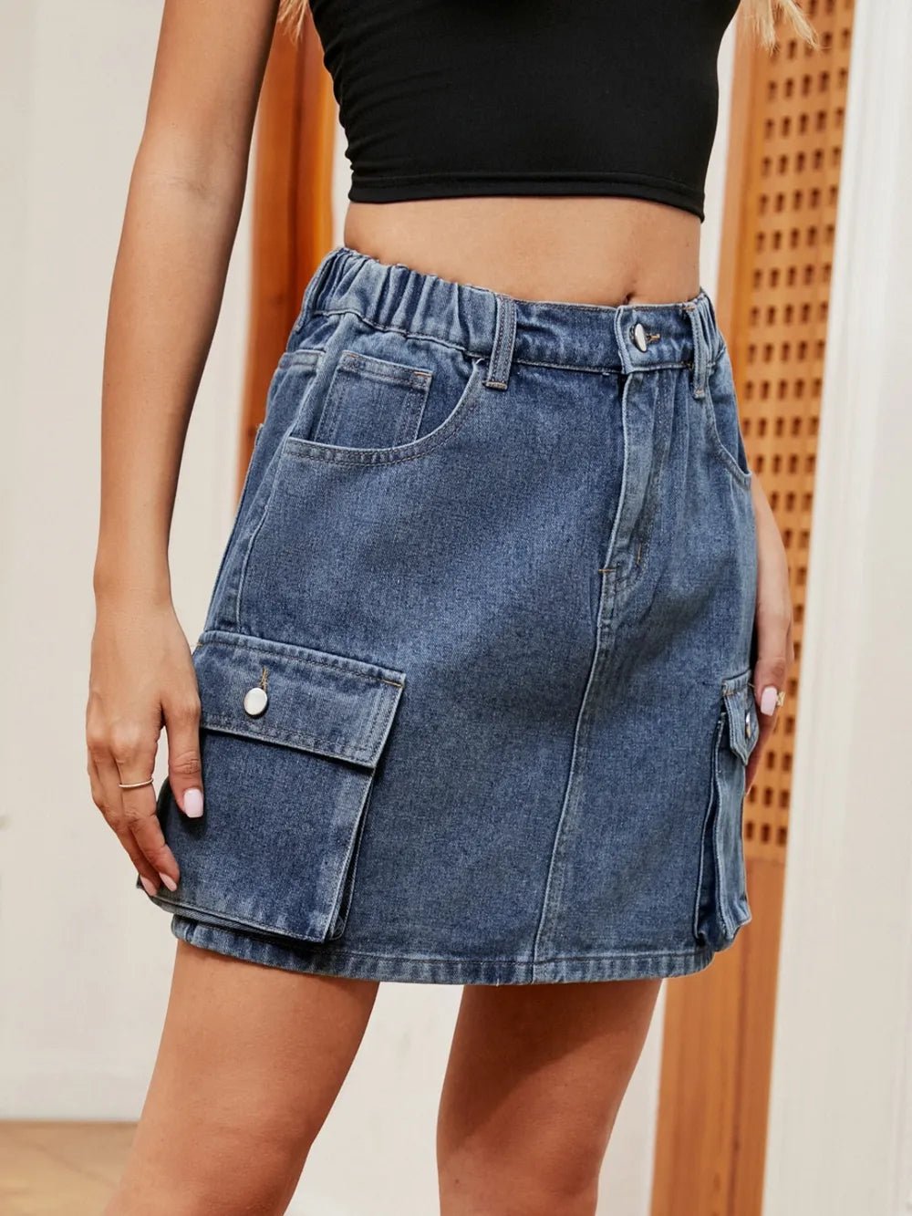 High Waist Denim Skirt - MAD RUFFI