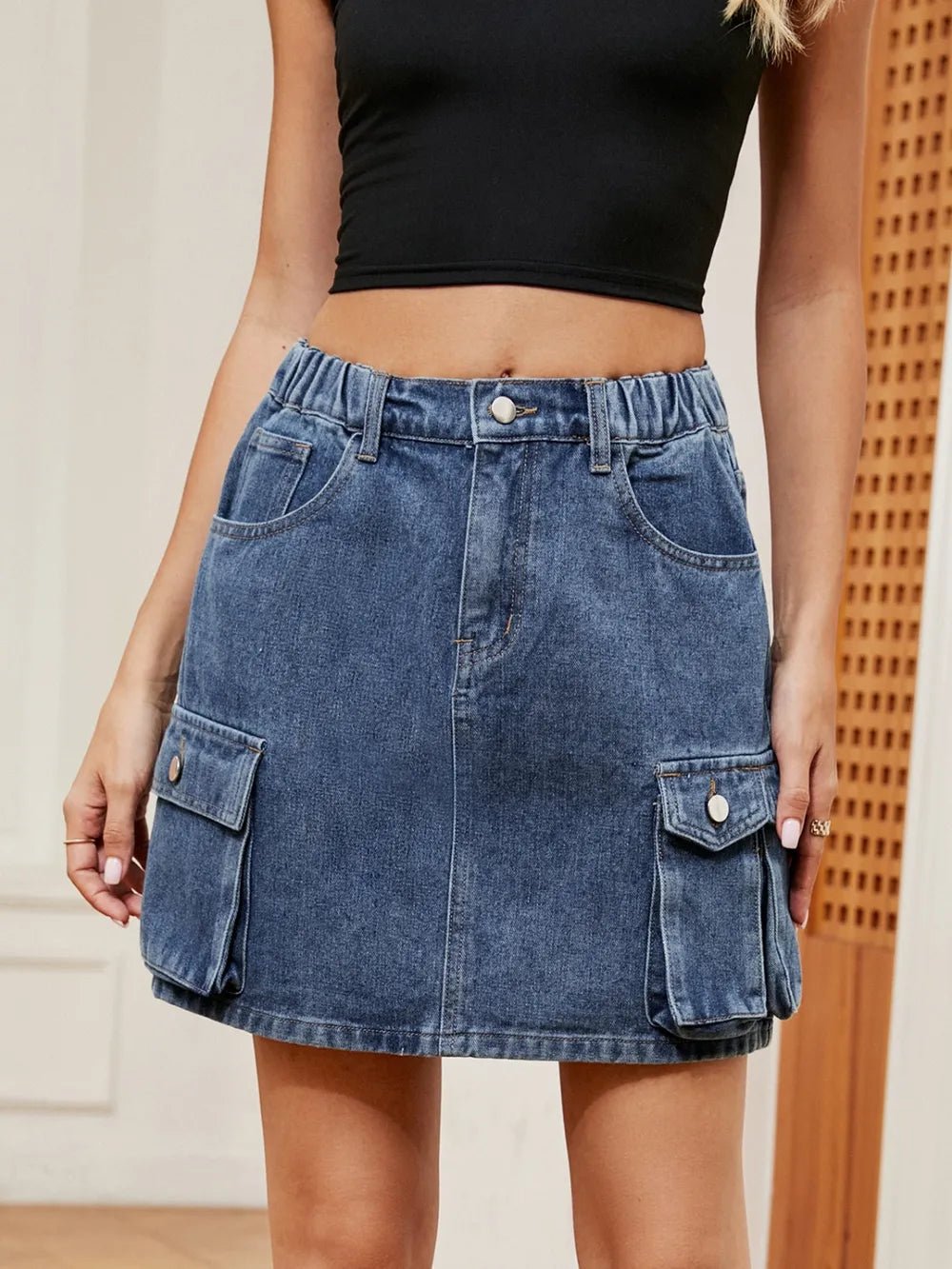 High Waist Denim Skirt - MAD RUFFI