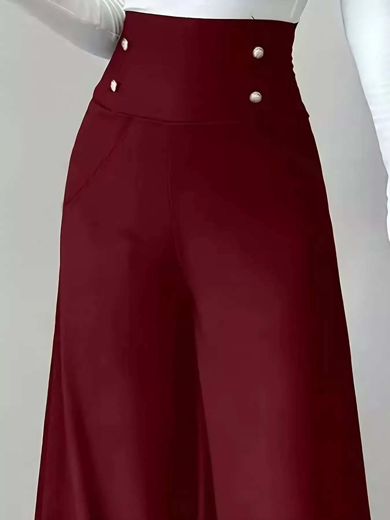 High Waist Wide Leg Button Decor Pants - MAD RUFFI