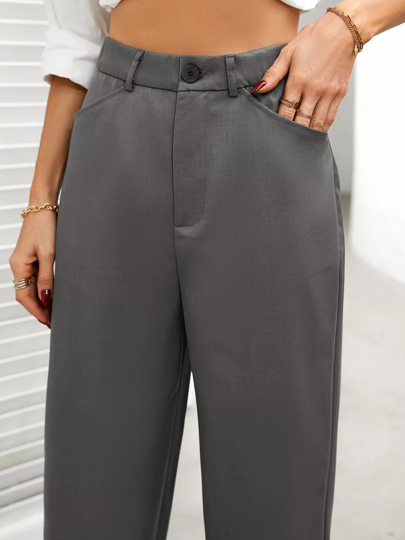 High Waist Wide Leg Pants - MAD RUFFI