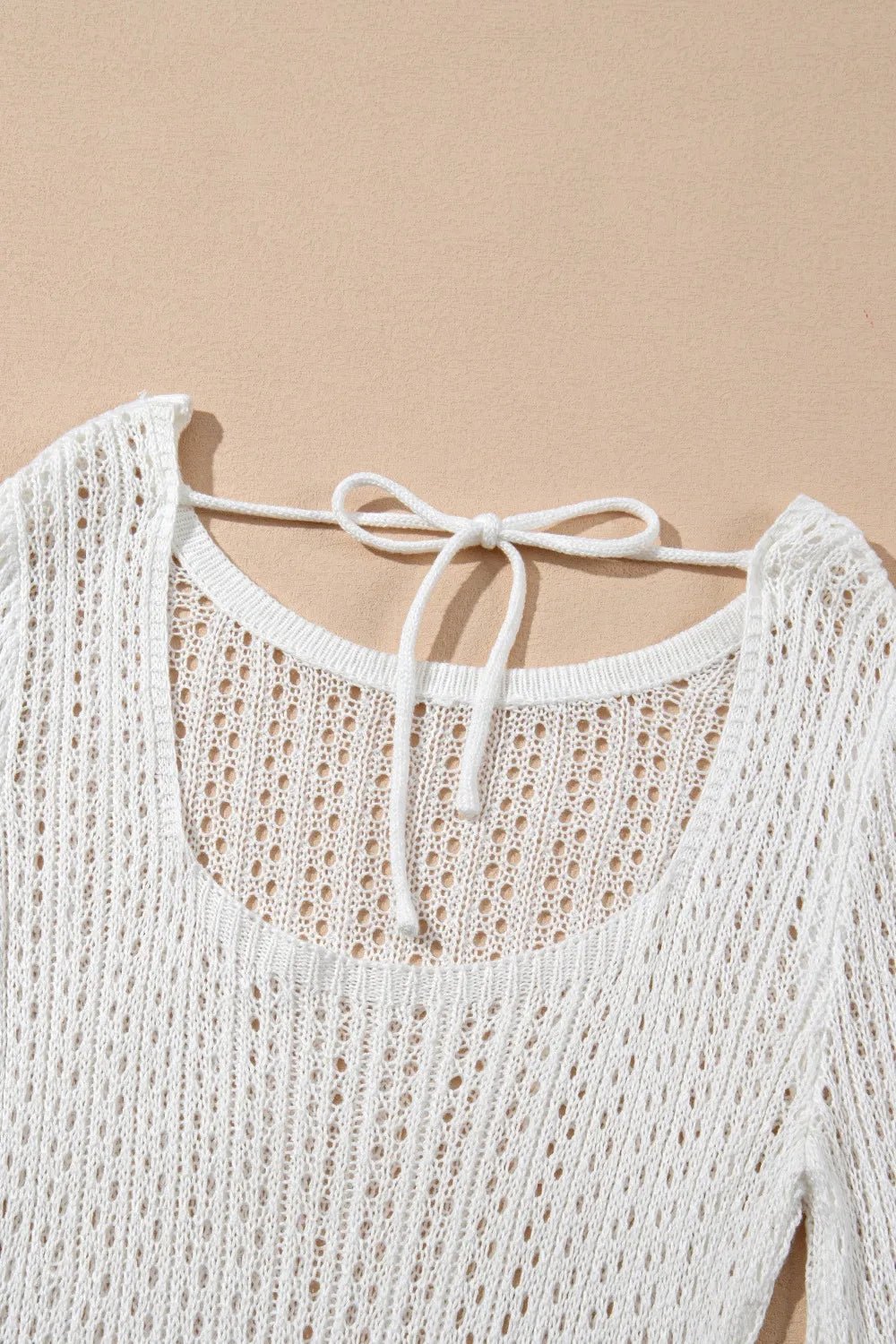 Hollow Out Bell Sleeve Drawstring Knit Cover Up Dress - MAD RUFFI