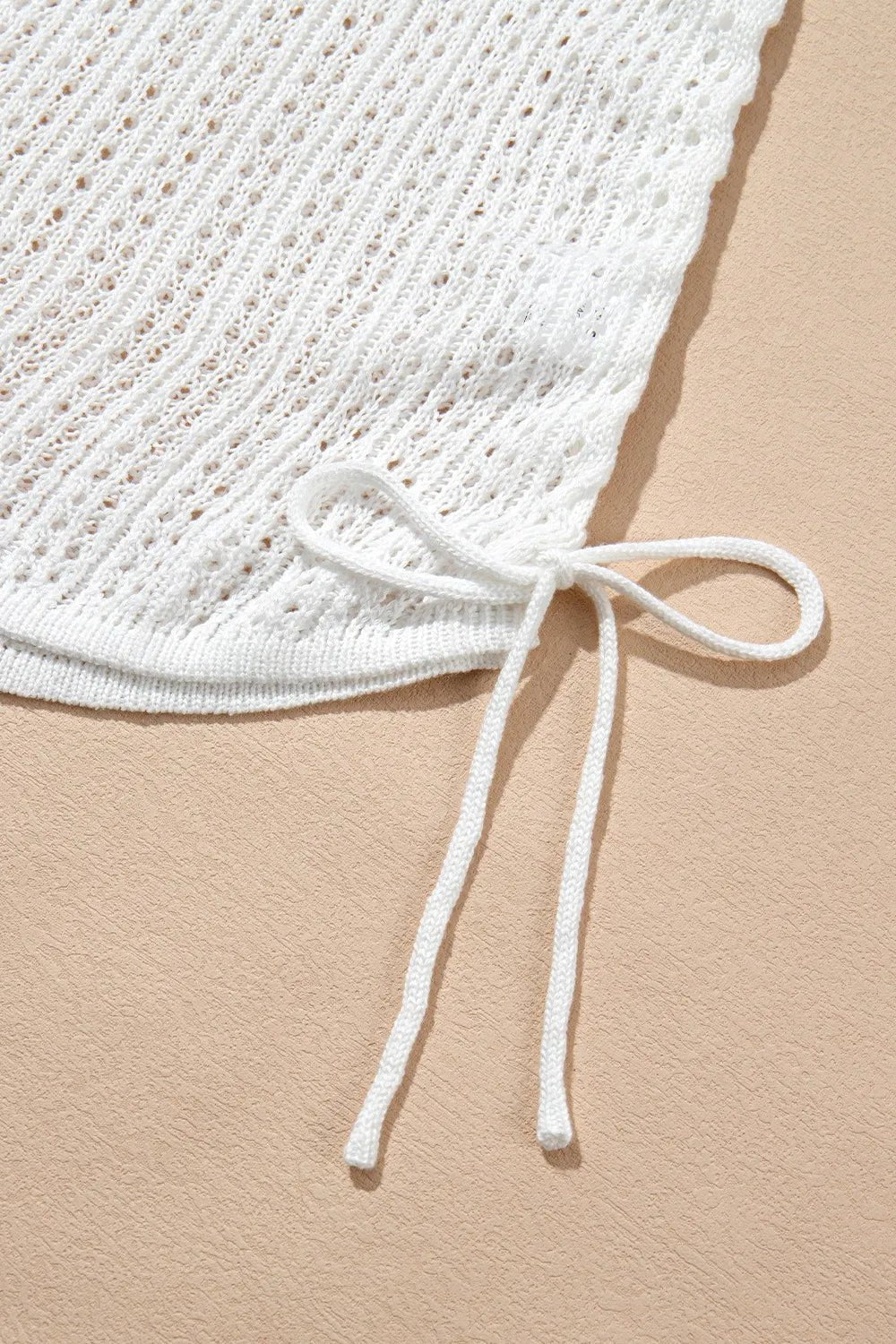 Hollow Out Bell Sleeve Drawstring Knit Cover Up Dress - MAD RUFFI