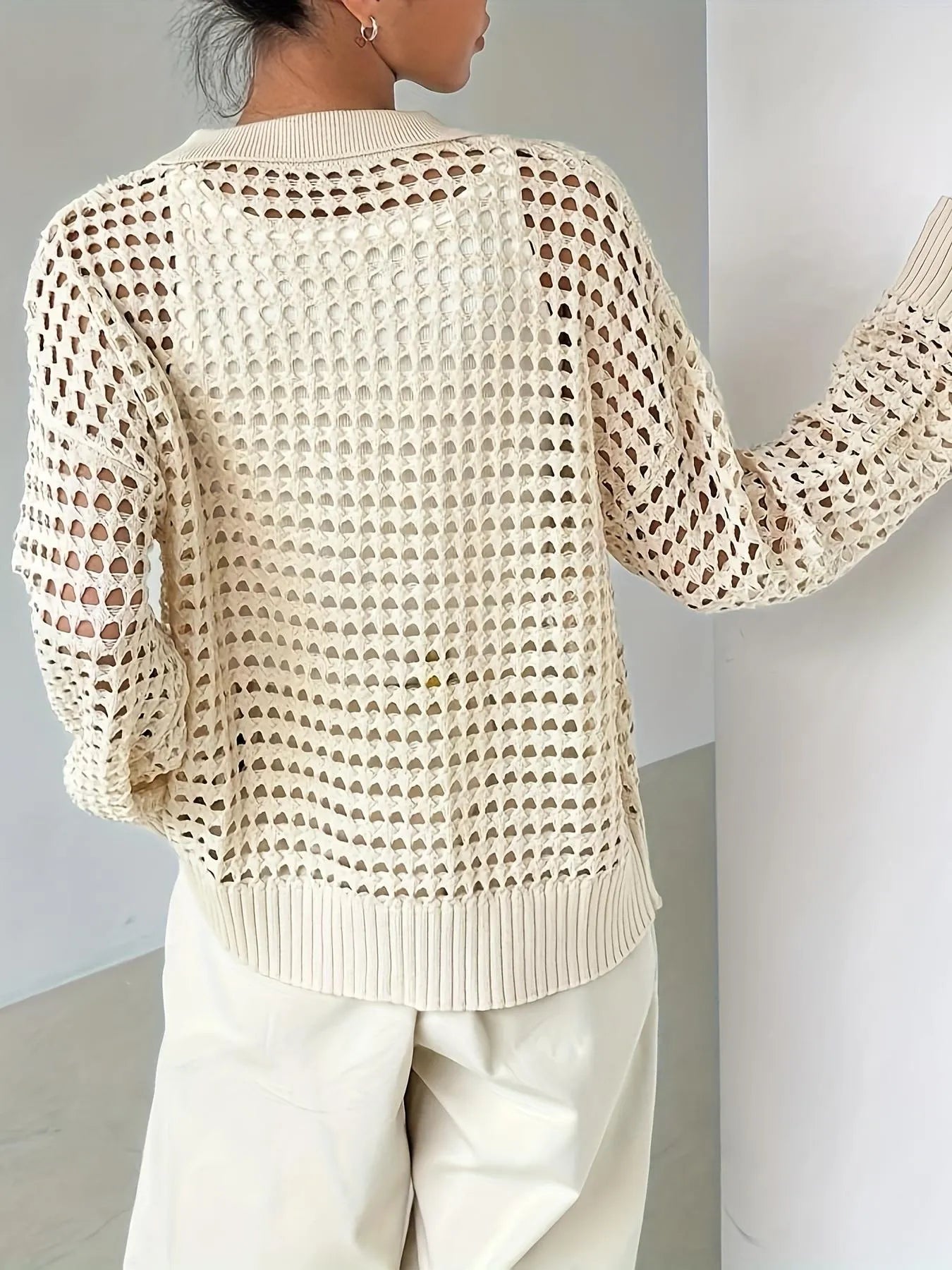 Hollow Out Knit Button Front Cardigan - MAD RUFFI
