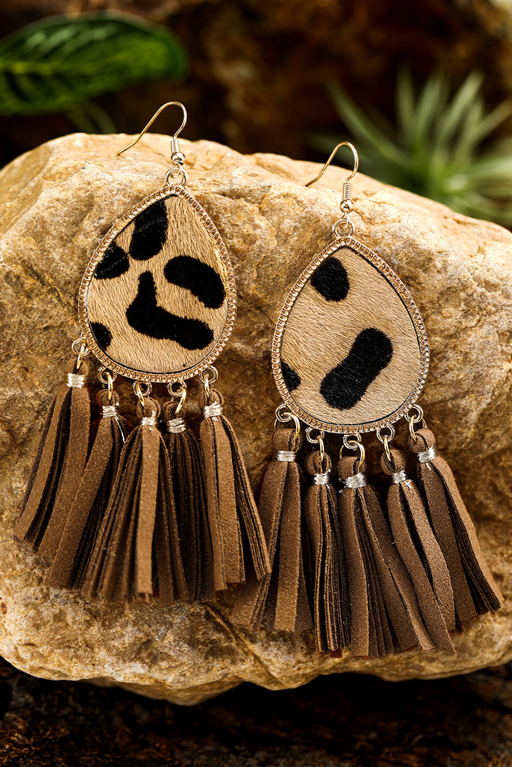 Honey Gold Leopard Print Tassel Hook Earrings - honey gold / ONE SIZE - Earrings