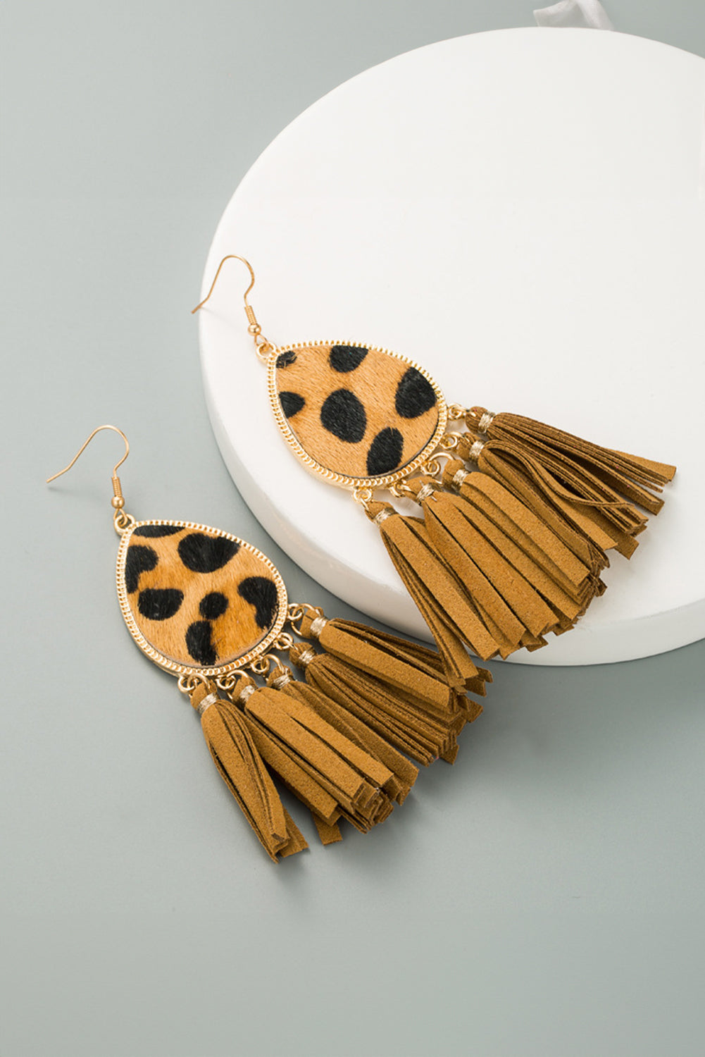 Honey Gold Leopard Print Tassel Hook Earrings - honey gold / ONE SIZE - Earrings