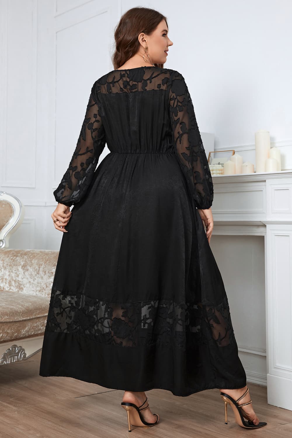 Honey Melo Apparel Plus Size Embroidery Round Neck Long Sleeve Maxi Dress - MAD RUFFI