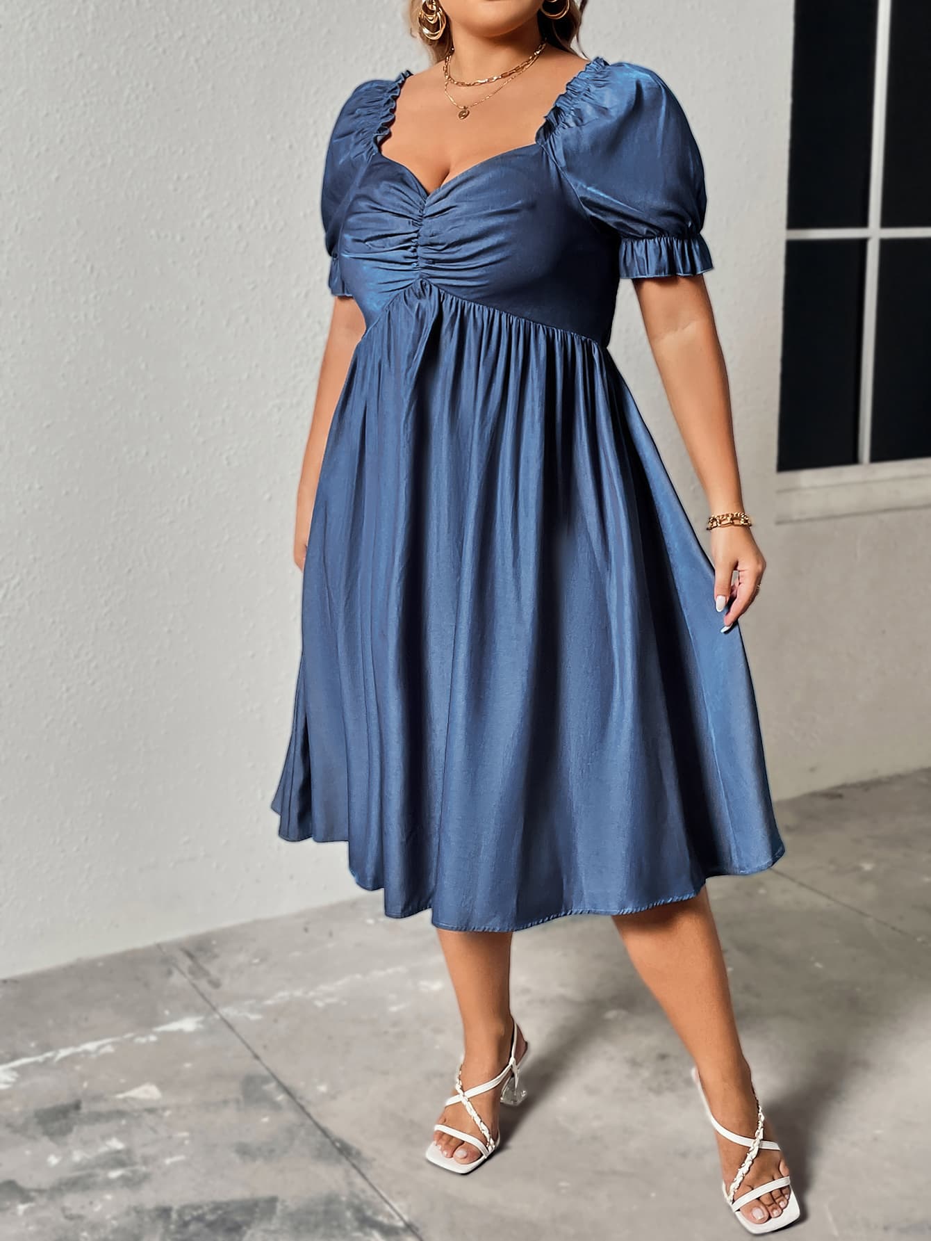 Honey Plus Size Ruched Sweetheart Neck Dress - MAD RUFFI