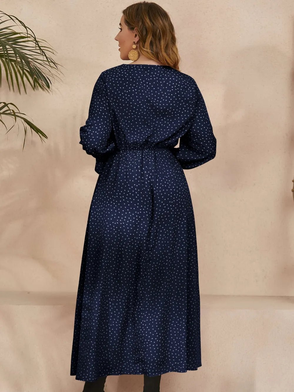 Honey Plus Size Ruffled Polka Dot Long Sleeve Midi Dress - MAD RUFFI