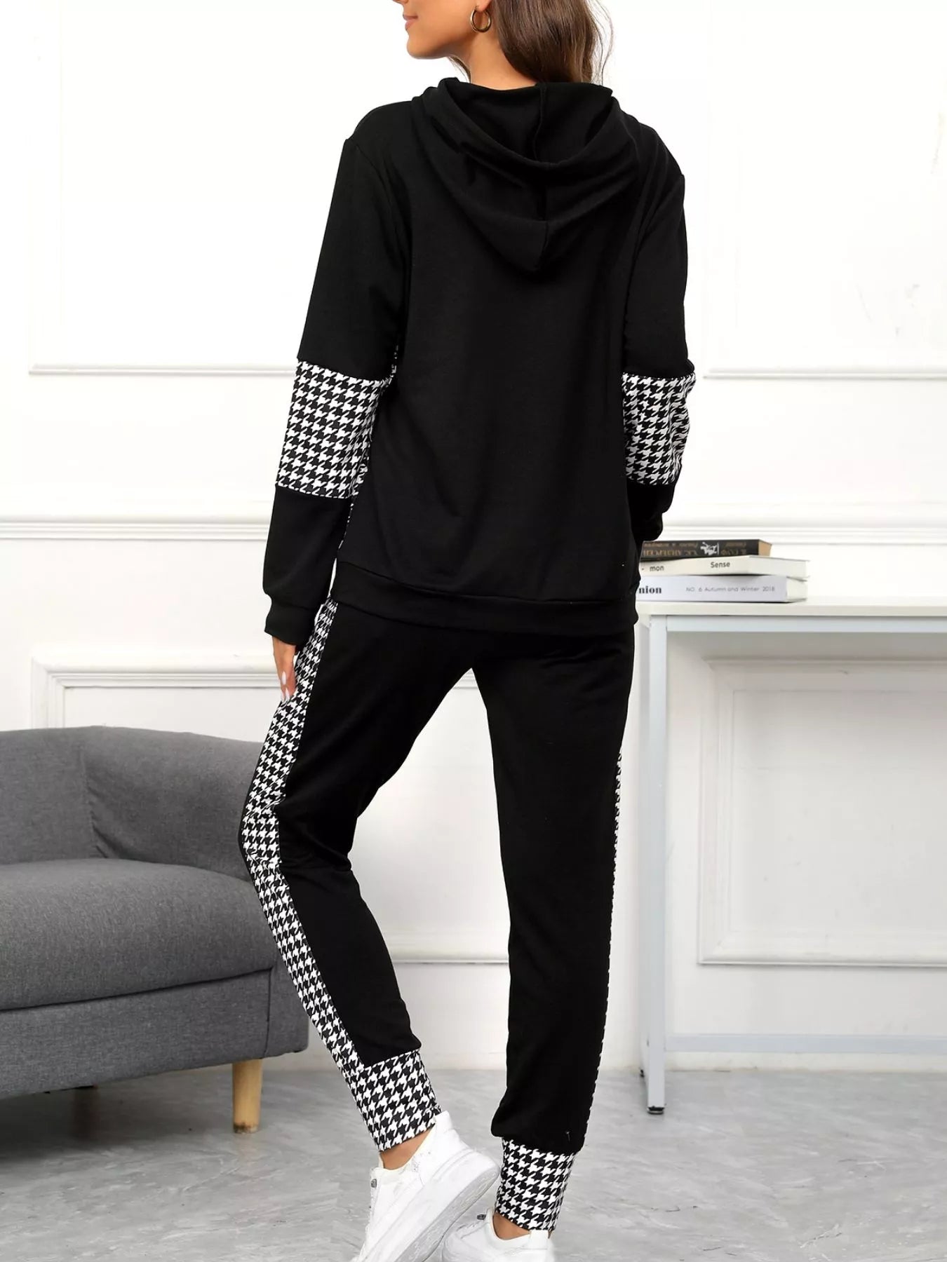 Houndstooth Drawstring Hoodie and Pants Se - MAD RUFFI