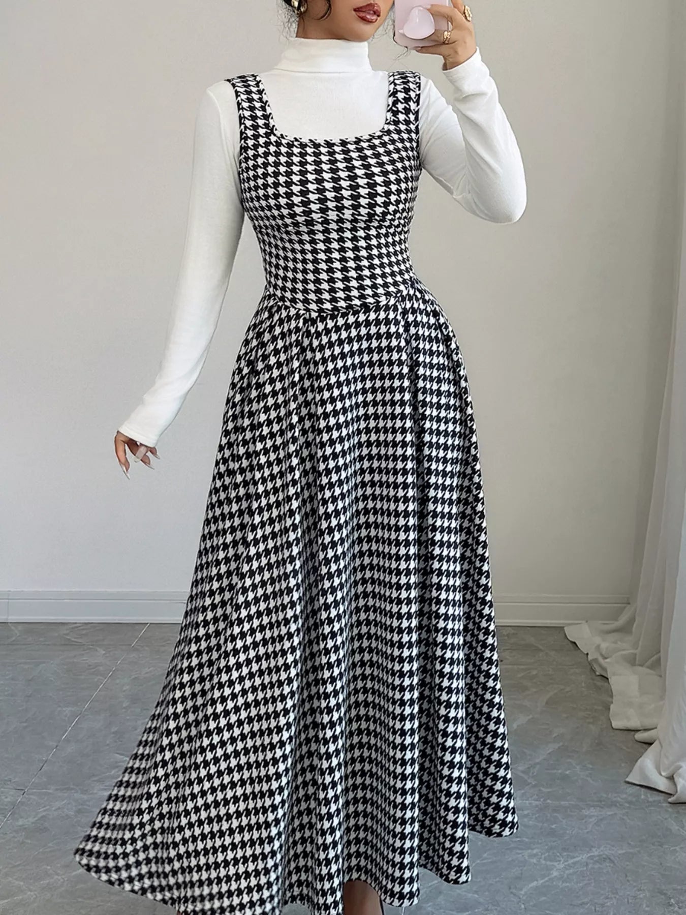 Houndstooth Sleeveless A - Line Dress - MAD RUFFI