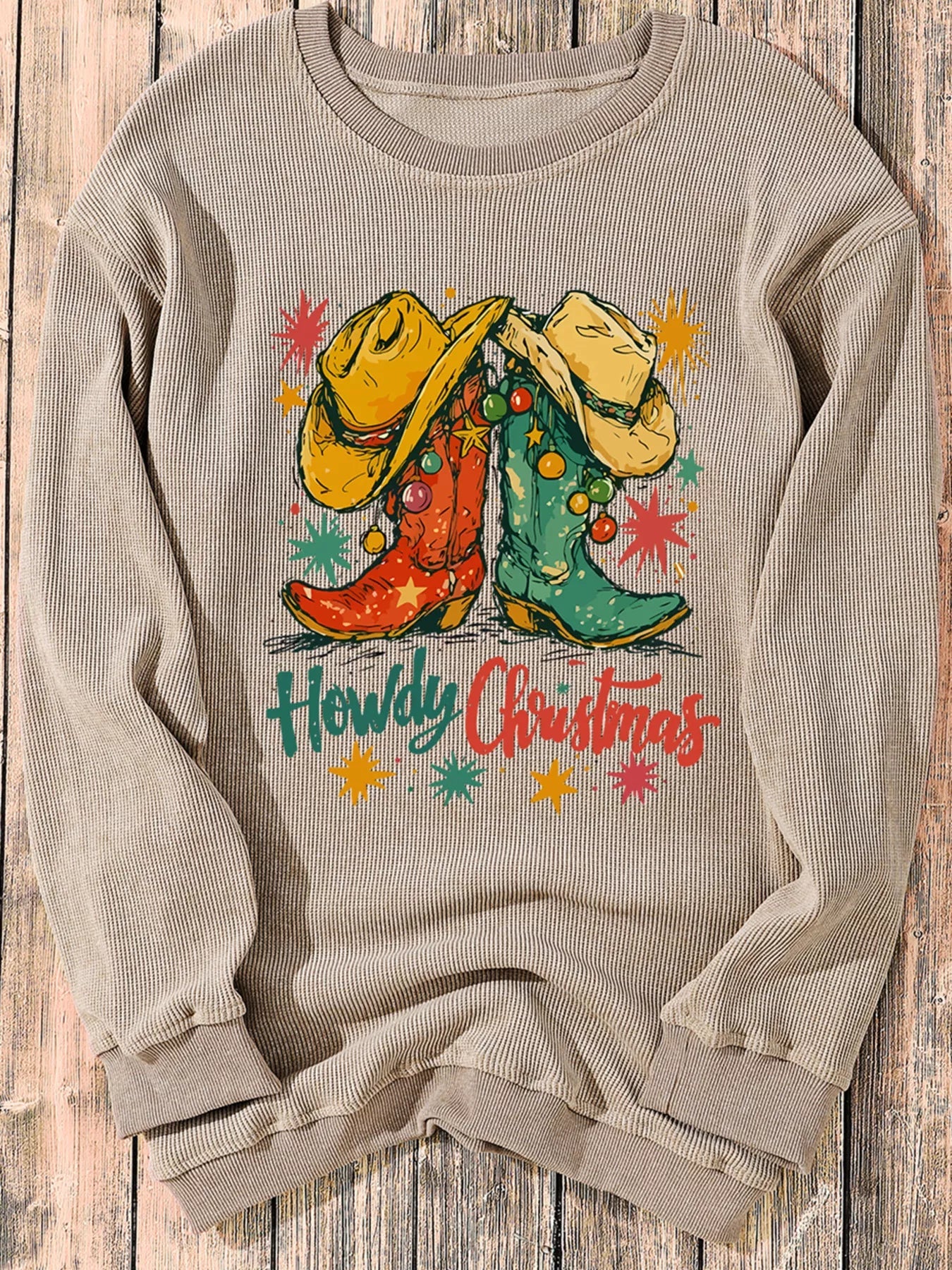 Howdy Christmas Cowboy Boots Graphic Corded Sweatshirt - MAD RUFFI