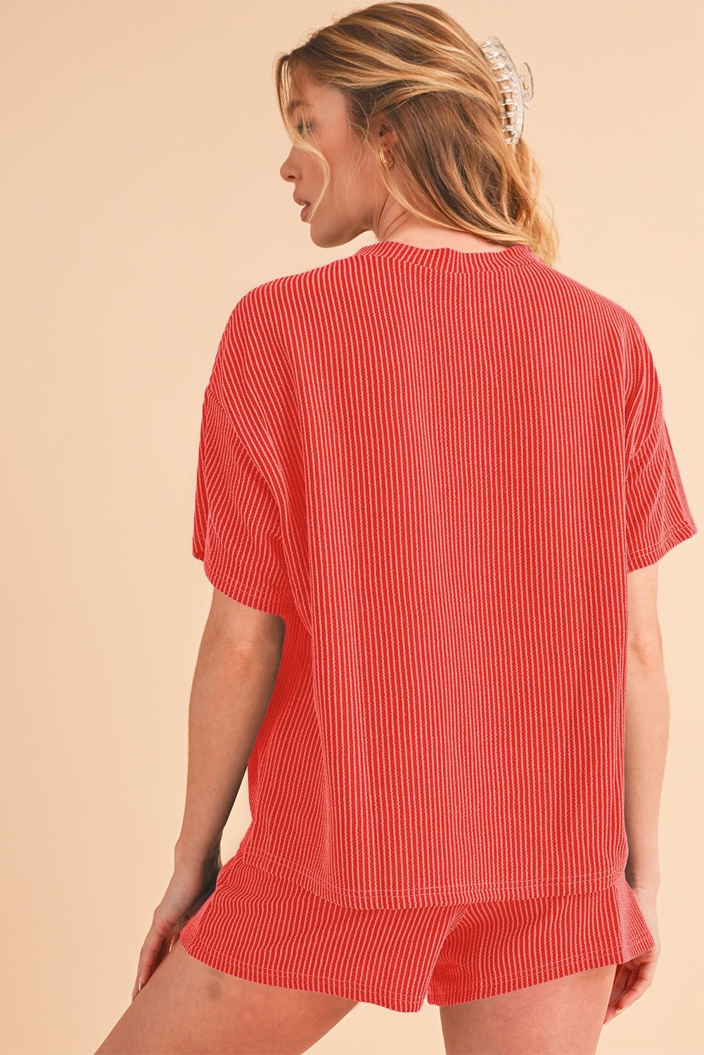 Iceland Blue Ribbed Textured Loose Fit Tee & Shorts Set - MAD RUFFI