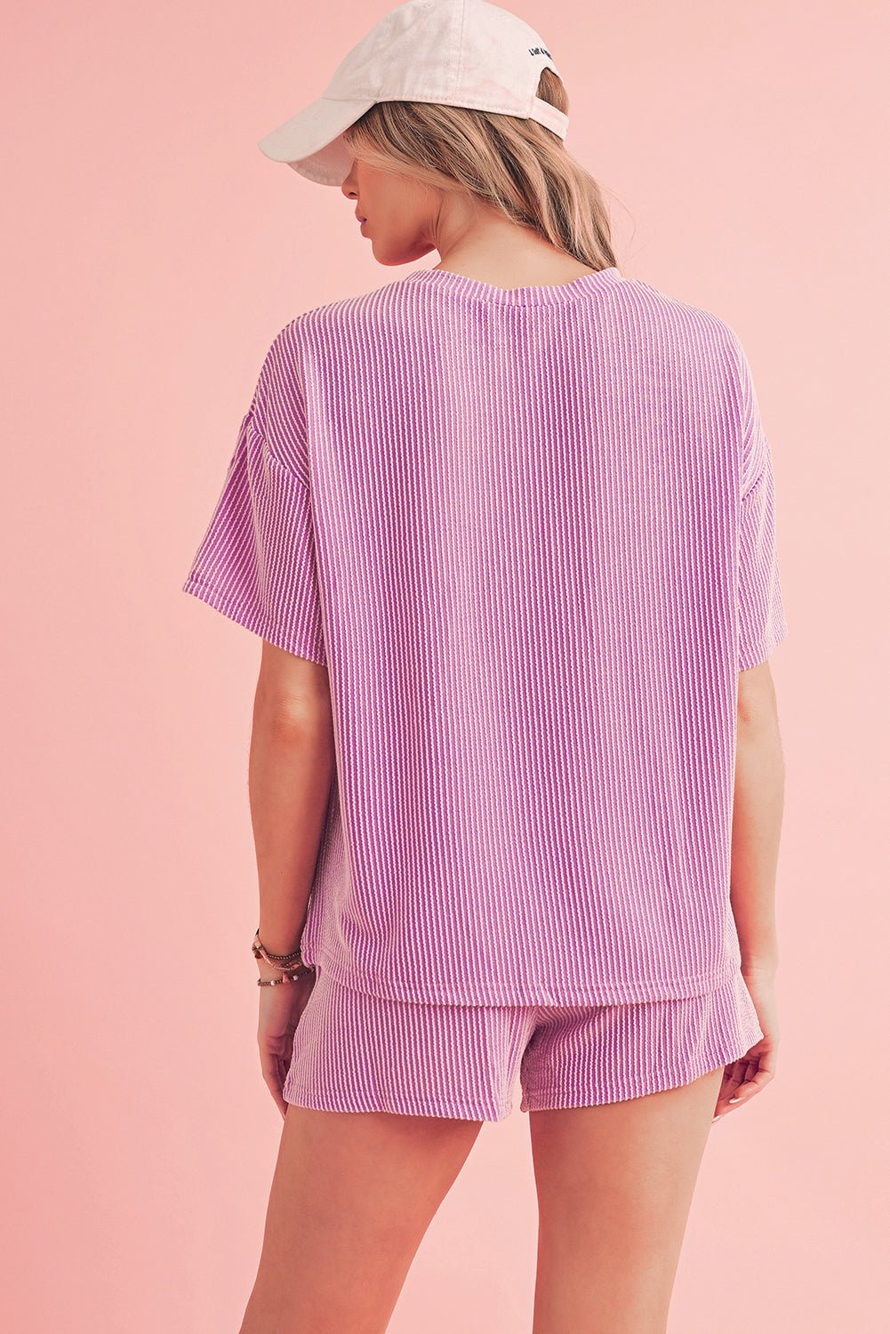 Iceland Blue Ribbed Textured Loose Fit Tee & Shorts Set - MAD RUFFI